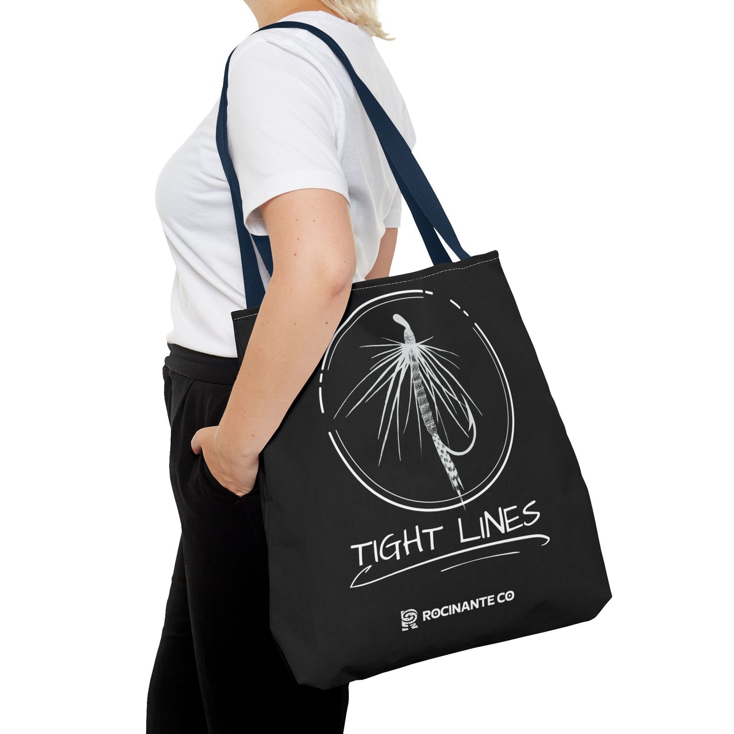 Tight Lines Tote Bag Black, Durable Fishing Tote with Spacious Design & Comfortable Handles for Outdoor Adventures