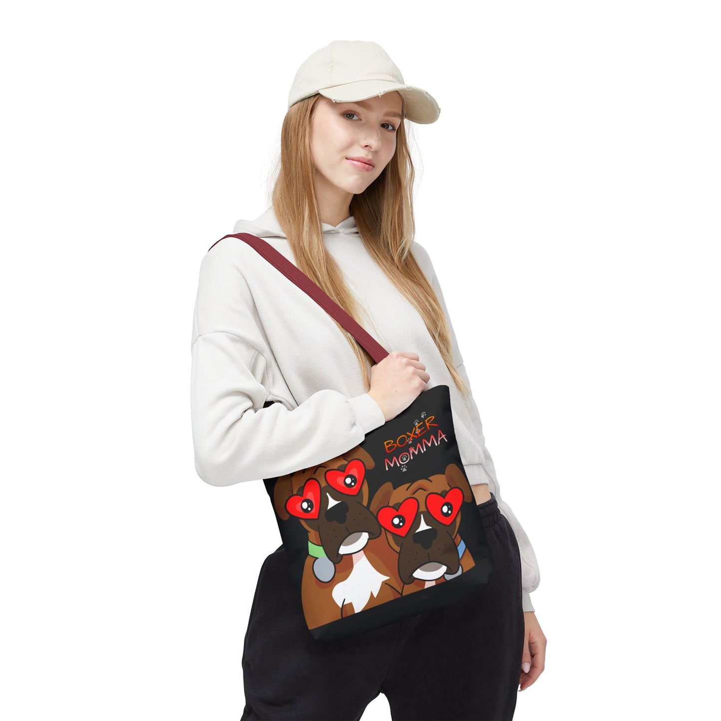 Boxer Momma Tote Bag Black - Durable Canvas Shoulder Bag for Dog Lovers, Spacious Everyday Carry, Pet Mom Gift