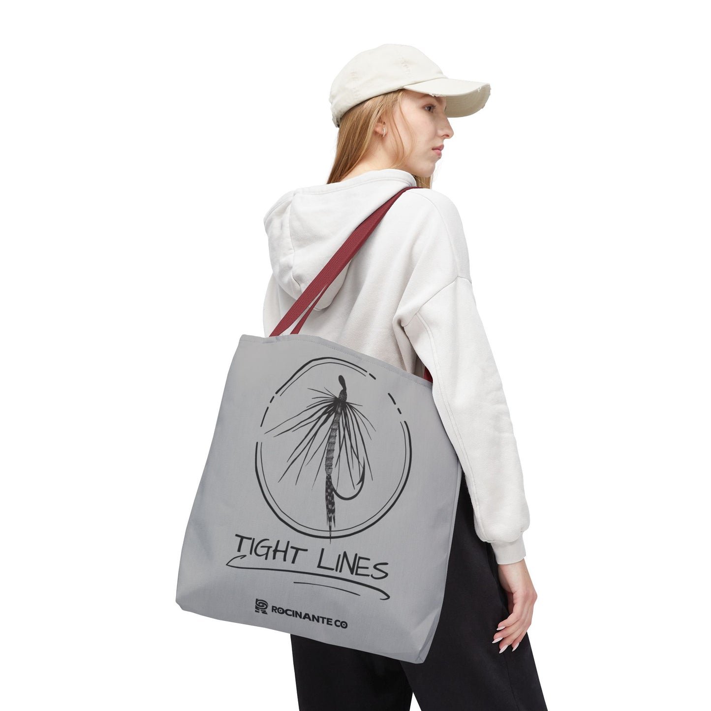 Tight Lines Tote Bag Grey - Durable Fishing Gift, Canvas Beach, Reusable Market Shopping Bag, Casual Everyday Carry Tote