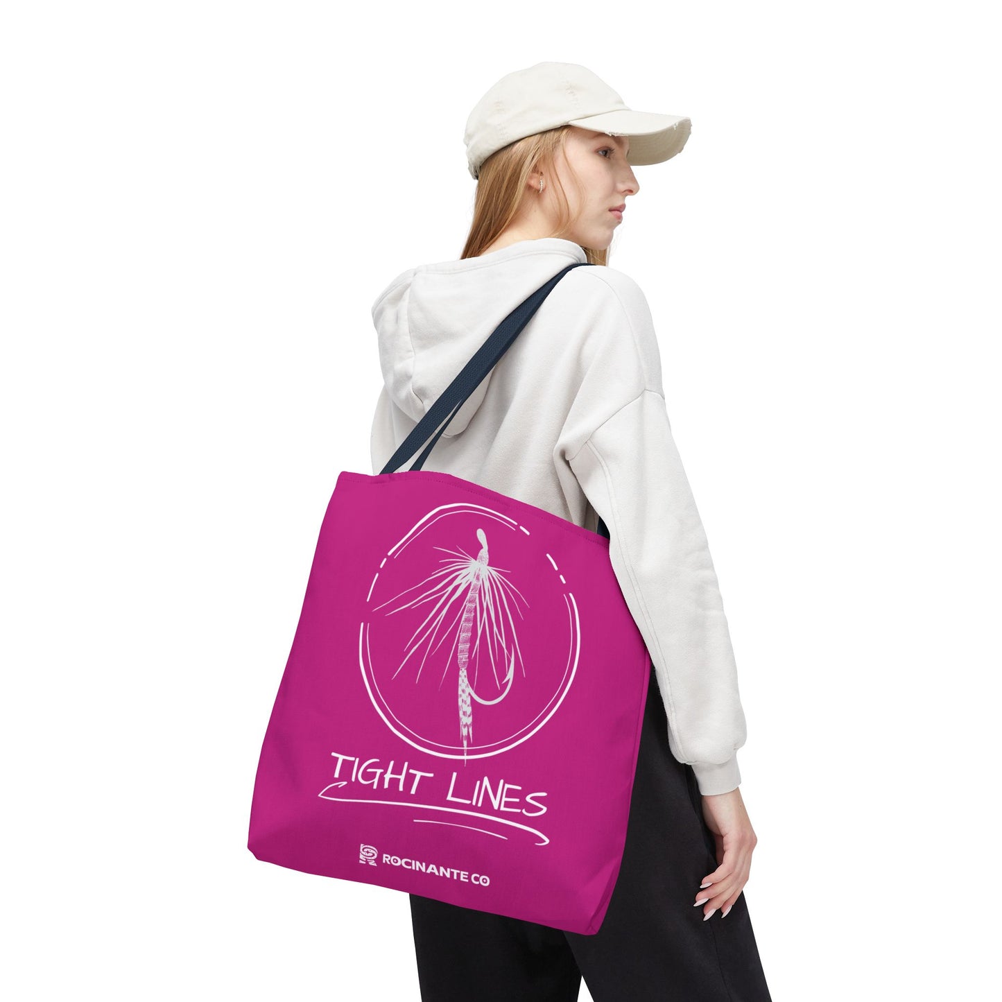 Pink Tight Lines Tote Bag, Fishing Canvas Tote Lightweight Durable Beach Market Bag