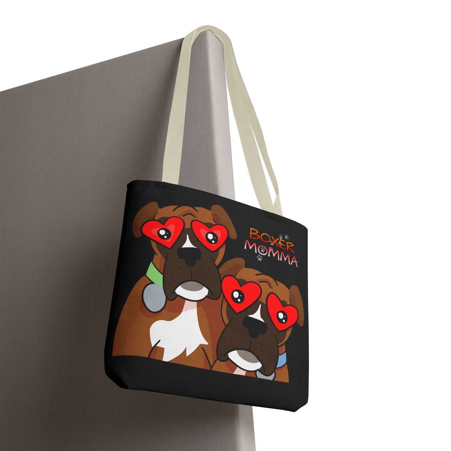 Boxer Momma Tote Bag Black - Durable Canvas Shoulder Bag for Dog Lovers, Spacious Everyday Carry, Pet Mom Gift