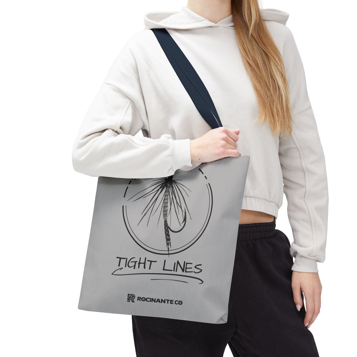 Tight Lines Tote Bag Grey - Durable Fishing Gift, Canvas Beach, Reusable Market Shopping Bag, Casual Everyday Carry Tote