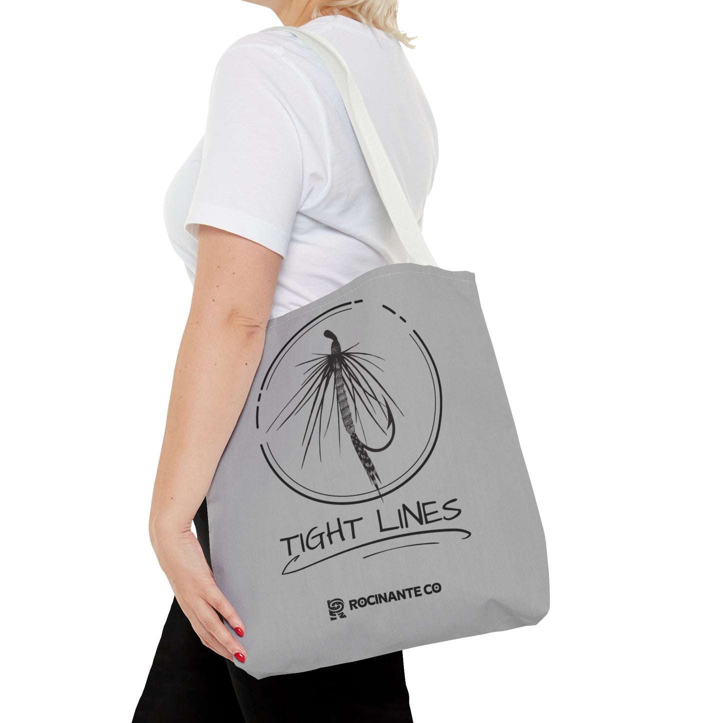 Tight Lines Tote Bag Grey - Durable Fishing Gift, Canvas Beach, Reusable Market Shopping Bag, Casual Everyday Carry Tote