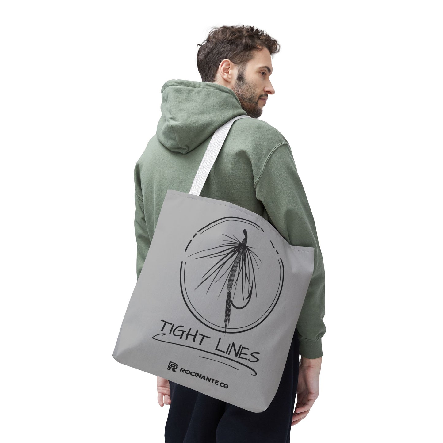 Tight Lines Tote Bag Grey - Durable Fishing Gift, Canvas Beach, Reusable Market Shopping Bag, Casual Everyday Carry Tote