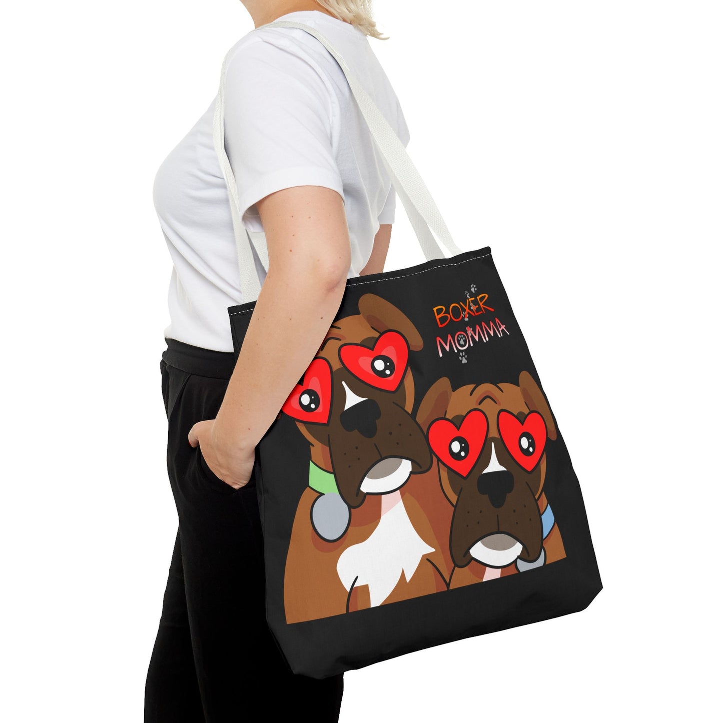 Boxer Momma Tote Bag Black - Durable Canvas Shoulder Bag for Dog Lovers, Spacious Everyday Carry, Pet Mom Gift