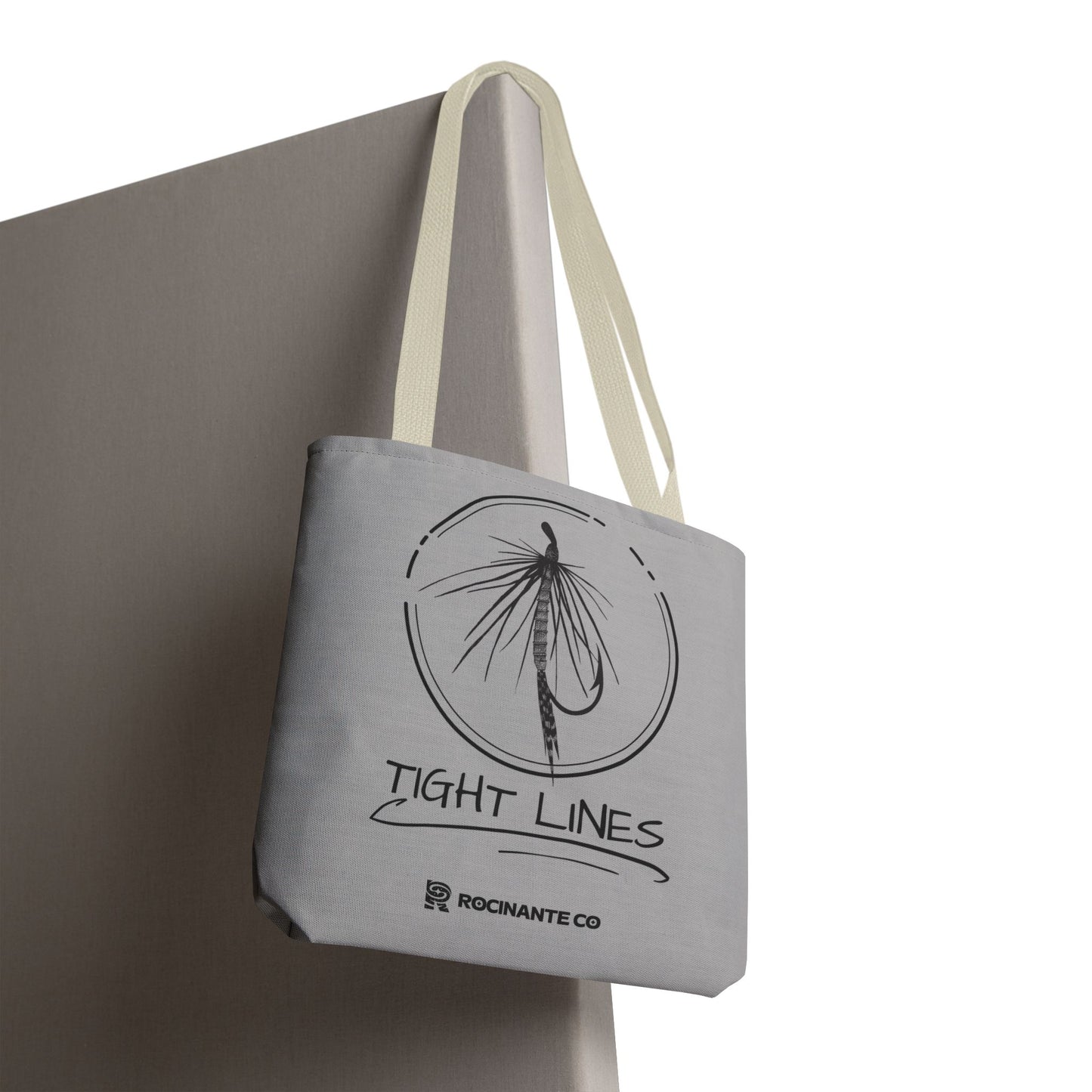 Tight Lines Tote Bag Grey - Durable Fishing Gift, Canvas Beach, Reusable Market Shopping Bag, Casual Everyday Carry Tote