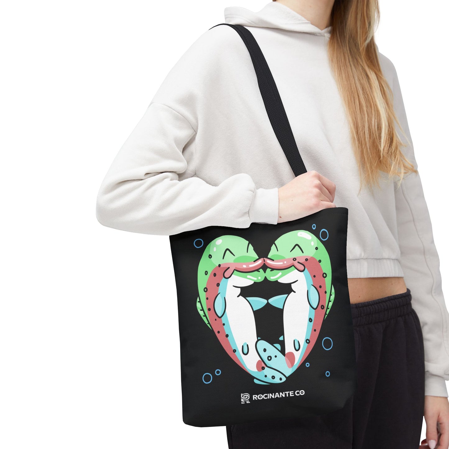 Trout Heart Tote Bag Black – Eco-Friendly Reusable Grocery Shopper, Stylish Canvas Bag for Fishing Lovers & Outdoor Adventures