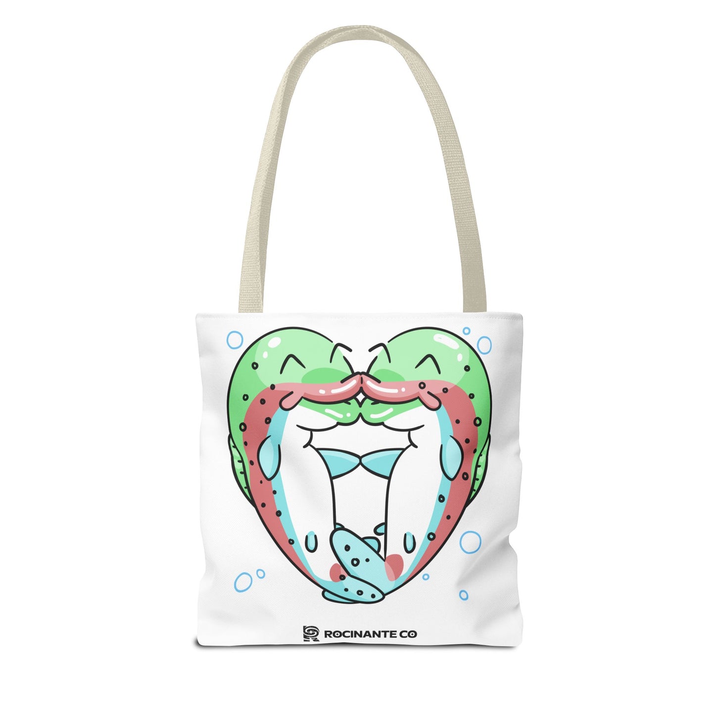 Trout Heart Tote Bag White, Cute Fish Illustration Canvas Shopper, Eco-Friendly Reusable Grocery Bag, Stylish Everyday Carry-All