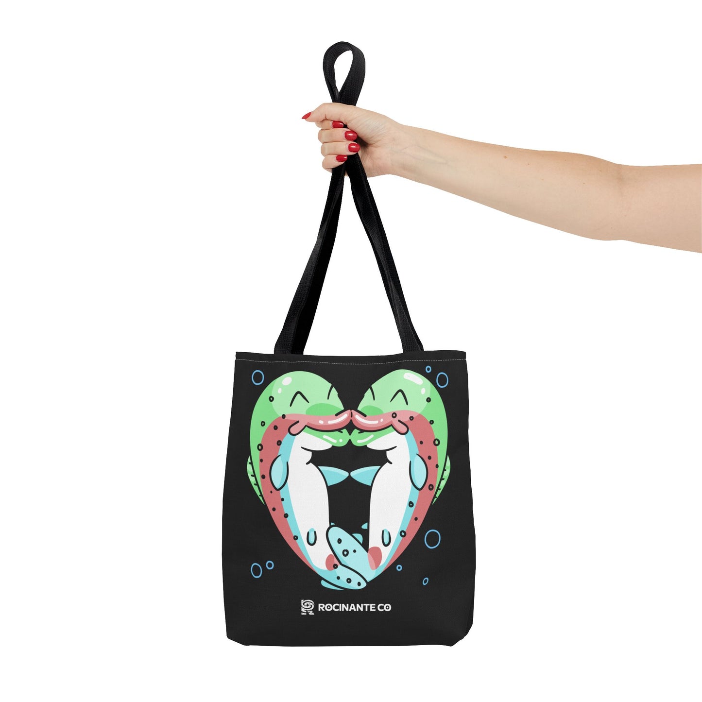 Trout Heart Tote Bag Black – Eco-Friendly Reusable Grocery Shopper, Stylish Canvas Bag for Fishing Lovers & Outdoor Adventures