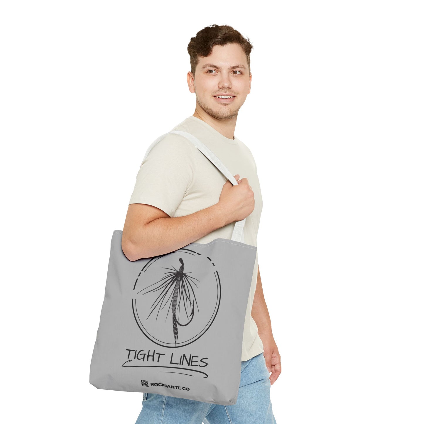 Tight Lines Tote Bag Grey - Durable Fishing Gift, Canvas Beach, Reusable Market Shopping Bag, Casual Everyday Carry Tote