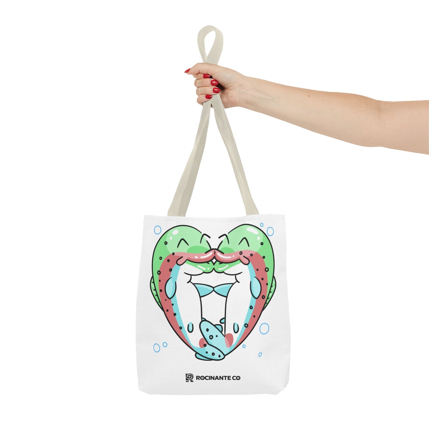 Trout Heart Tote Bag White, Cute Fish Illustration Canvas Shopper, Eco-Friendly Reusable Grocery Bag, Stylish Everyday Carry-All