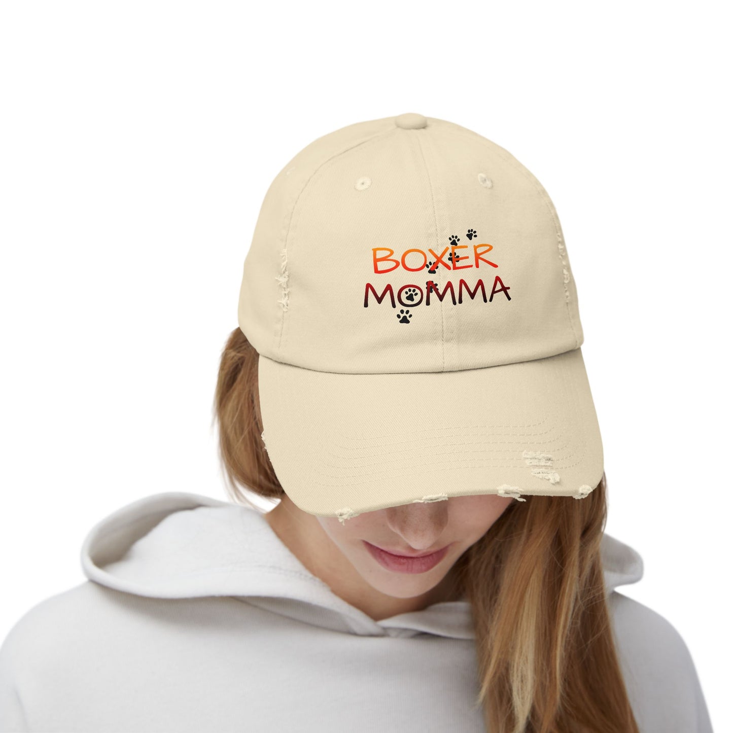 Boxer Momma Distressed Hat - Vintage Style Baseball Cap for Dog Lovers, Adjustable Cotton Dad Hat, Gift for Boxer Mom
