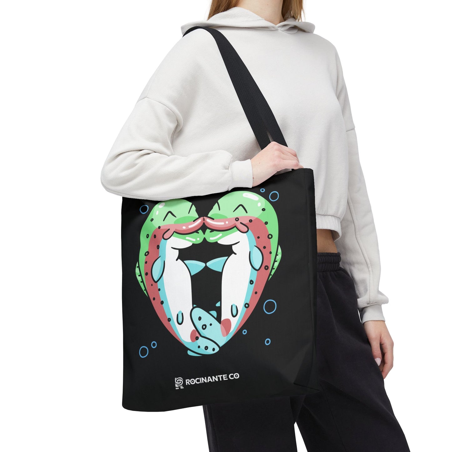 Trout Heart Tote Bag Black – Eco-Friendly Reusable Grocery Shopper, Stylish Canvas Bag for Fishing Lovers & Outdoor Adventures