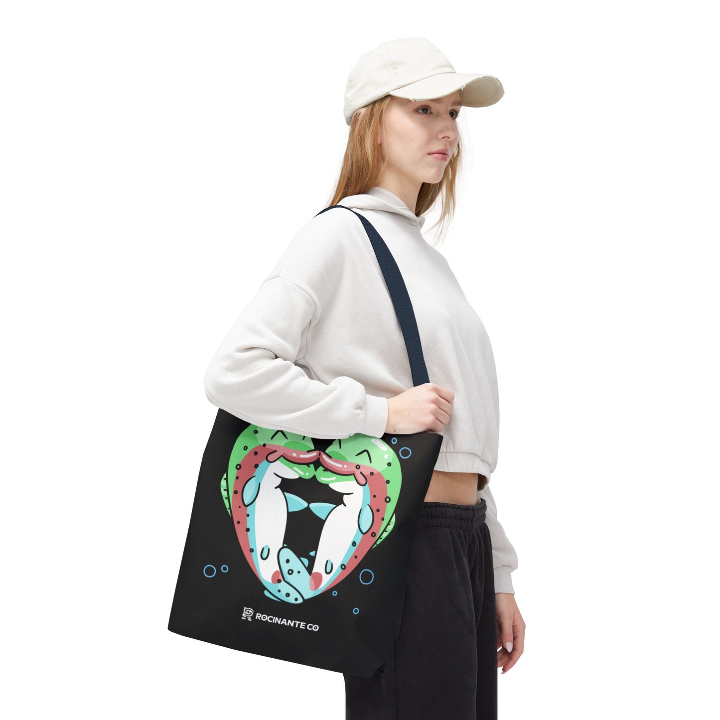 Trout Heart Tote Bag Black – Eco-Friendly Reusable Grocery Shopper, Stylish Canvas Bag for Fishing Lovers & Outdoor Adventures