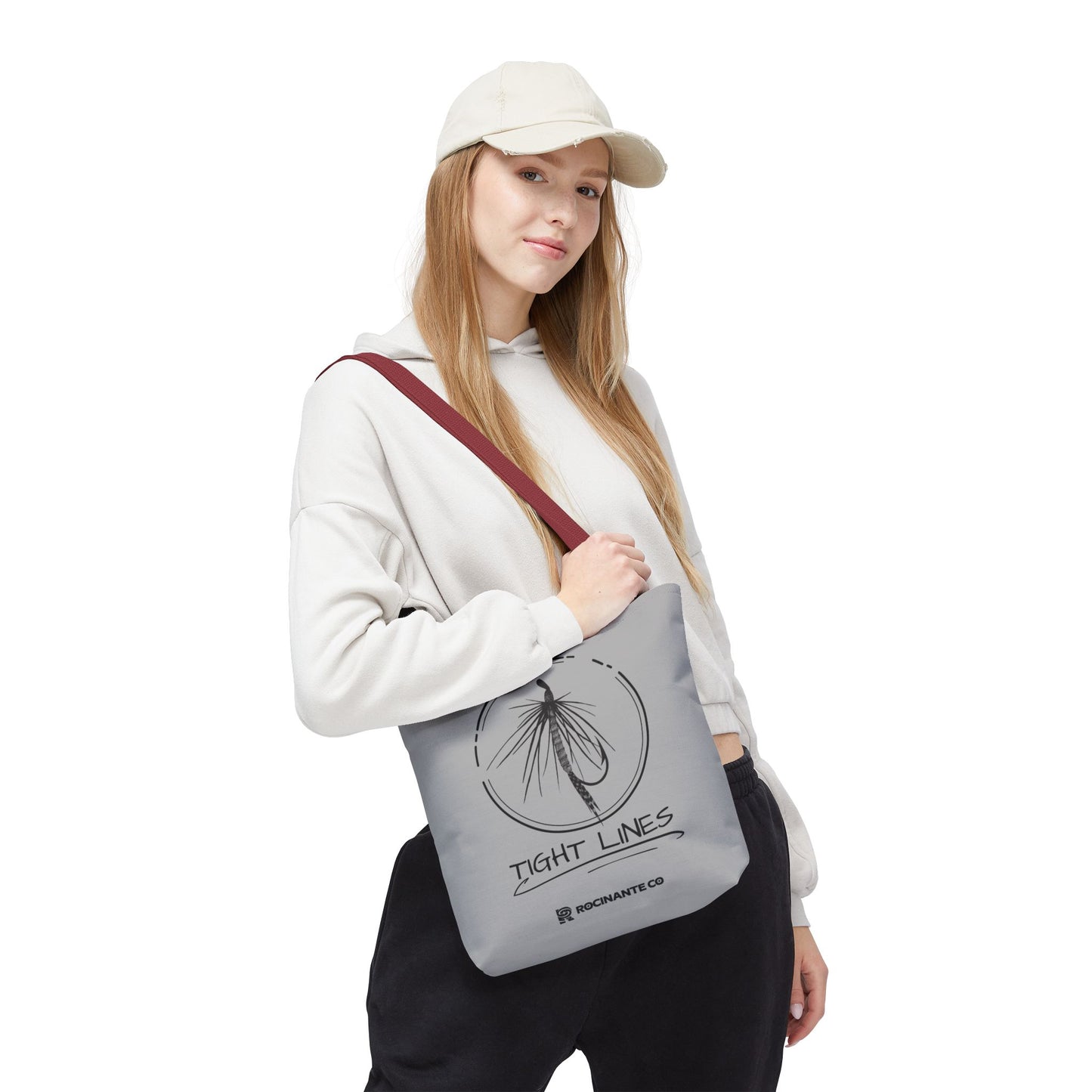 Tight Lines Tote Bag Grey - Durable Fishing Gift, Canvas Beach, Reusable Market Shopping Bag, Casual Everyday Carry Tote