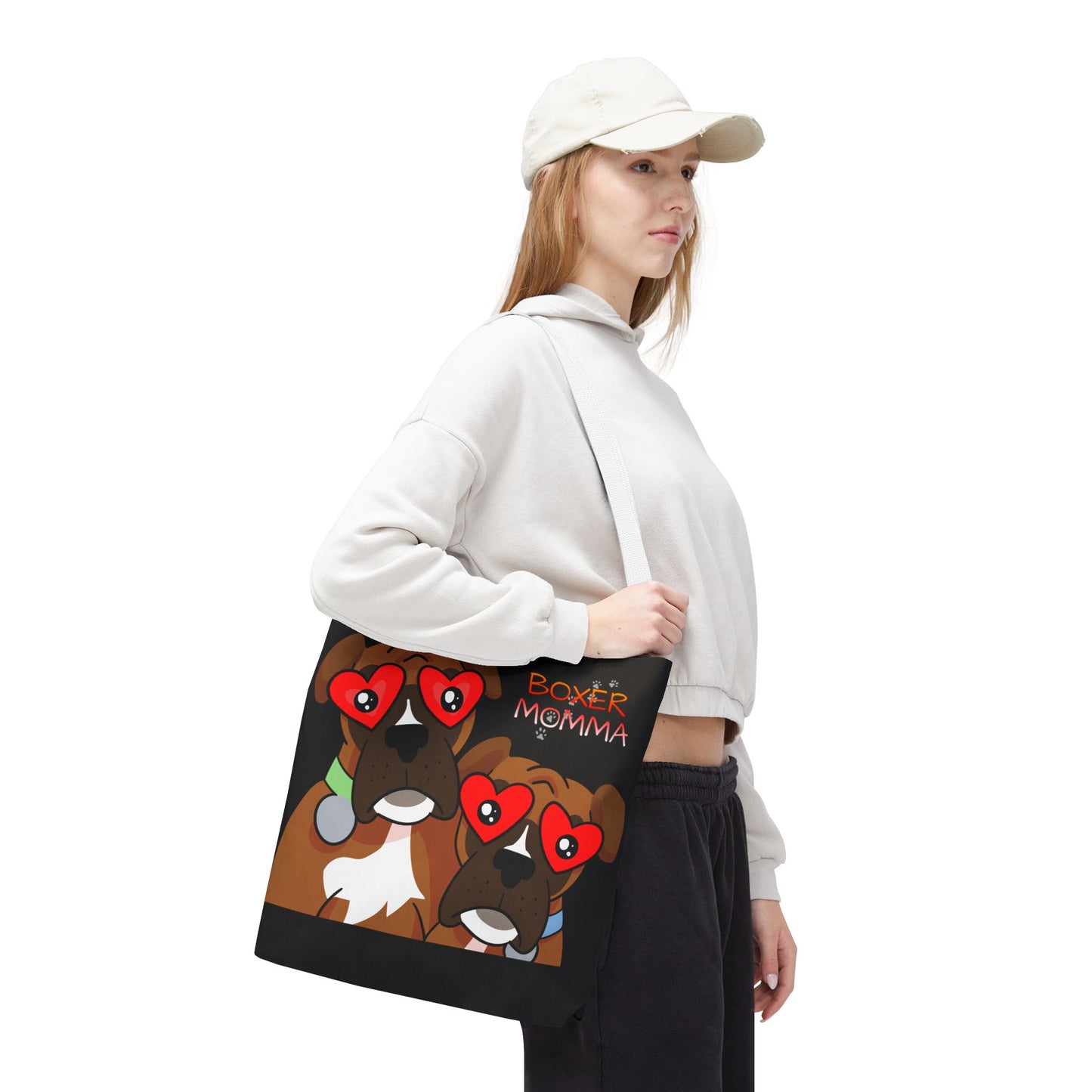 Boxer Momma Tote Bag Black - Durable Canvas Shoulder Bag for Dog Lovers, Spacious Everyday Carry, Pet Mom Gift