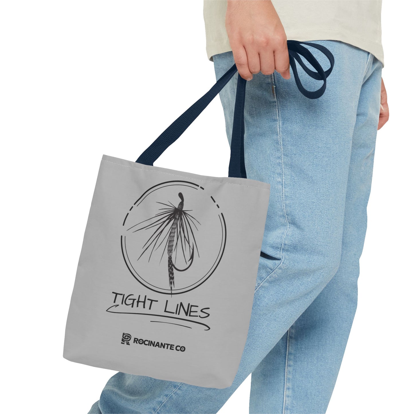 Tight Lines Tote Bag Grey - Durable Fishing Gift, Canvas Beach, Reusable Market Shopping Bag, Casual Everyday Carry Tote