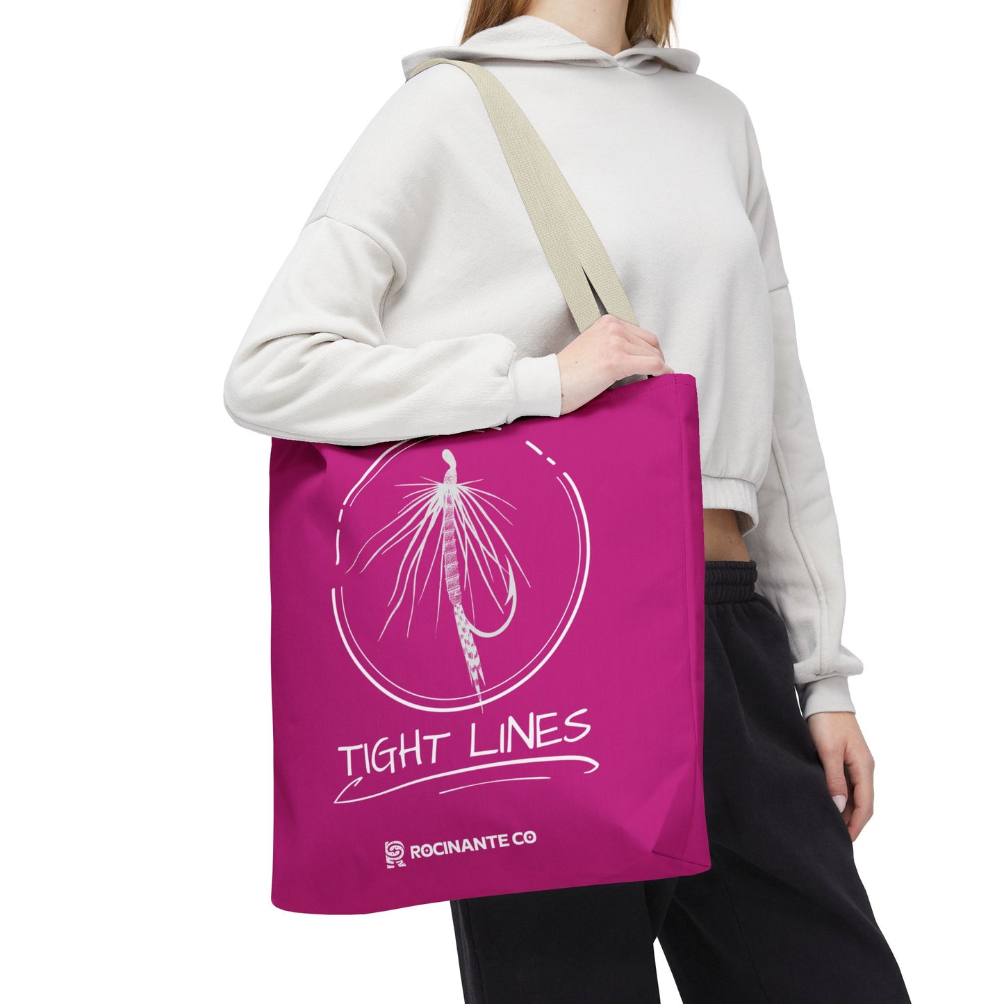 Pink Tight Lines Tote Bag, Fishing Canvas Tote Lightweight Durable Beach Market Bag