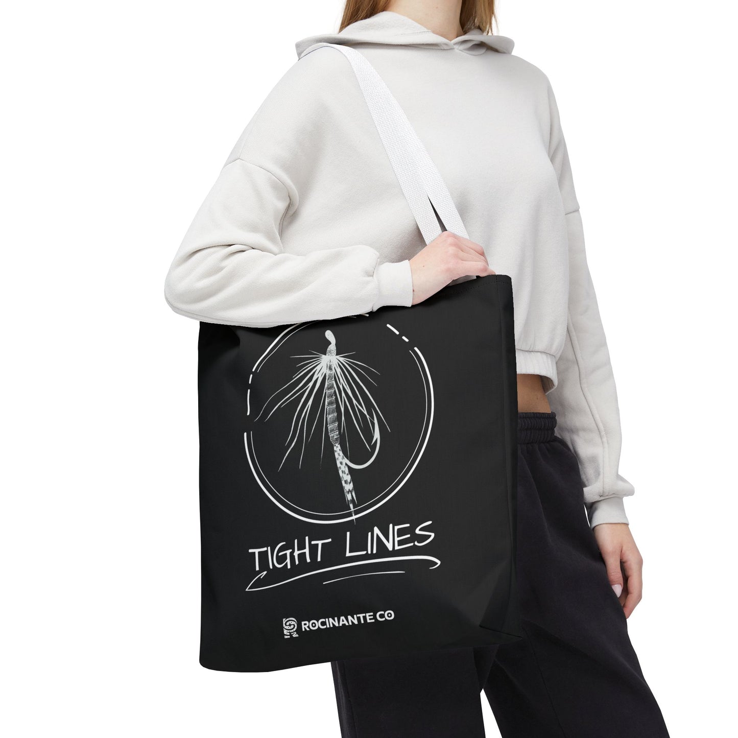 Tight Lines Tote Bag Black, Durable Fishing Tote with Spacious Design & Comfortable Handles for Outdoor Adventures