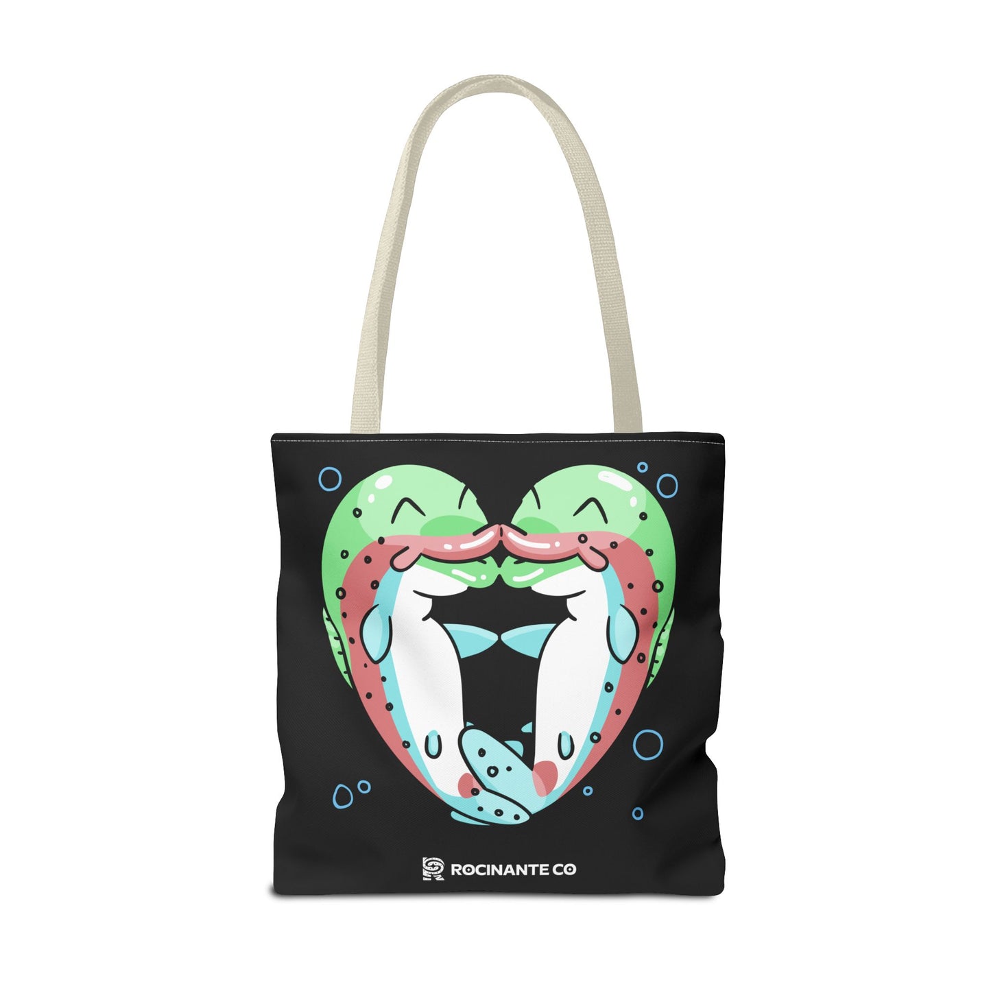 Trout Heart Tote Bag Black – Eco-Friendly Reusable Grocery Shopper, Stylish Canvas Bag for Fishing Lovers & Outdoor Adventures