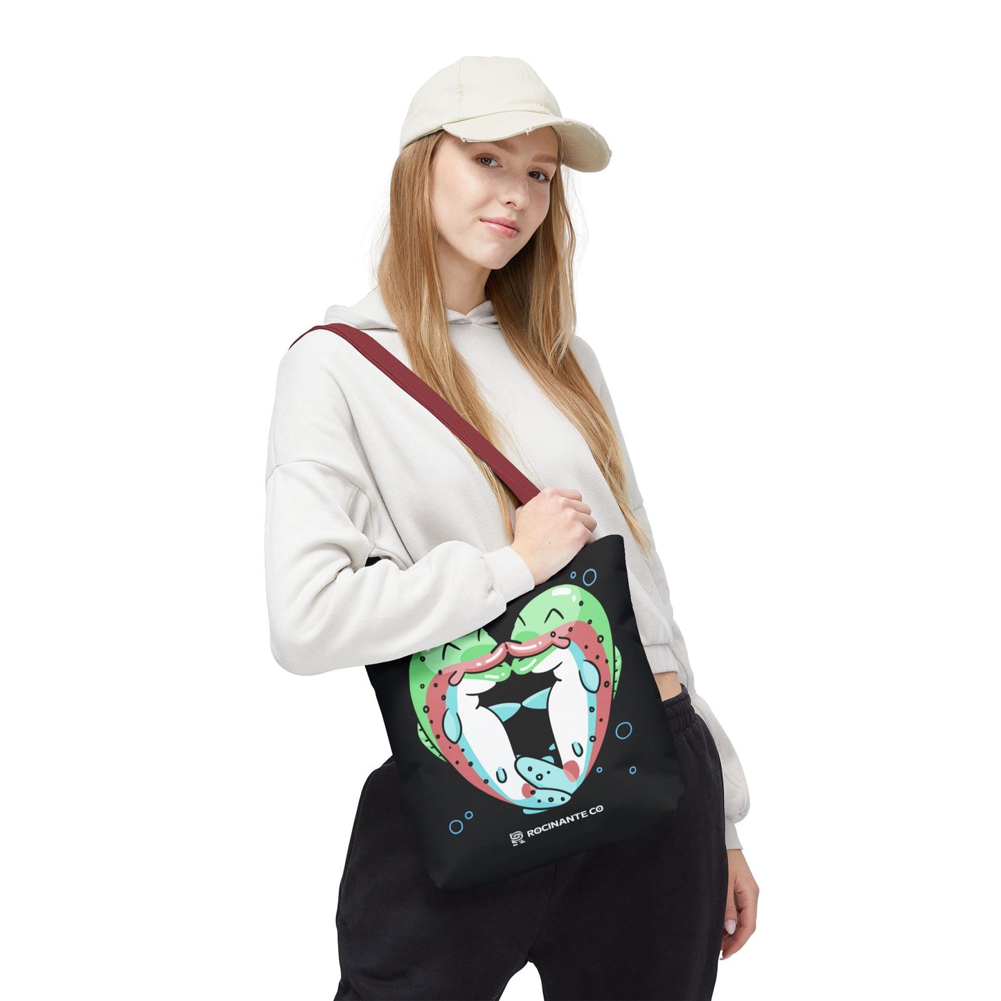 Trout Heart Tote Bag Black – Eco-Friendly Reusable Grocery Shopper, Stylish Canvas Bag for Fishing Lovers & Outdoor Adventures