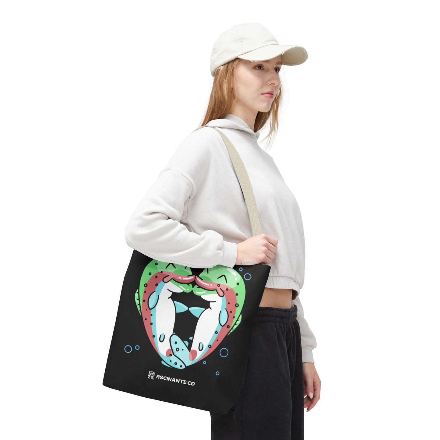 Trout Heart Tote Bag Black – Eco-Friendly Reusable Grocery Shopper, Stylish Canvas Bag for Fishing Lovers & Outdoor Adventures