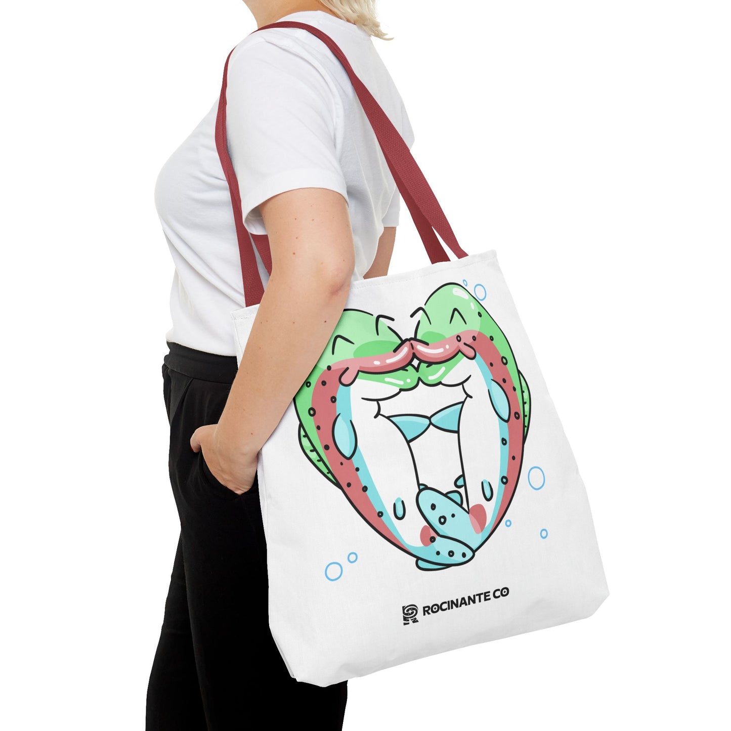 Trout Heart Tote Bag White, Cute Fish Illustration Canvas Shopper, Eco-Friendly Reusable Grocery Bag, Stylish Everyday Carry-All