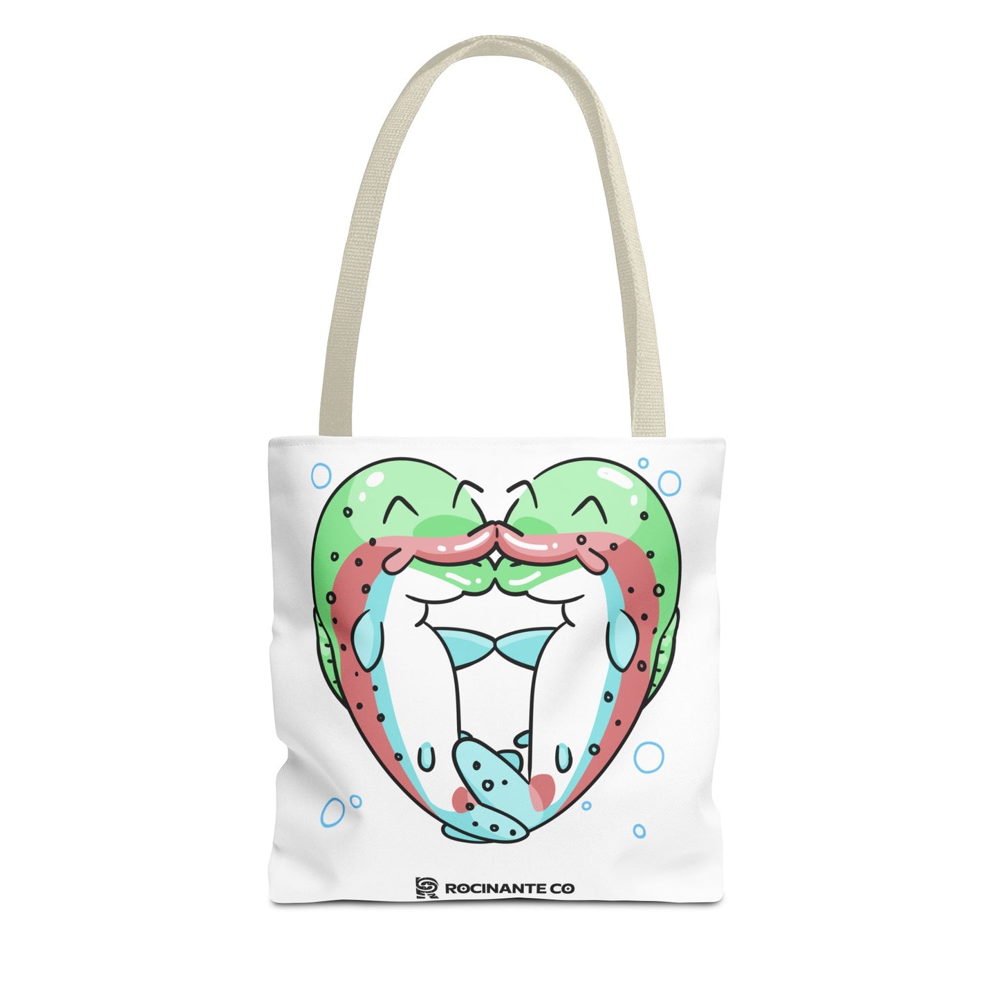 Trout Heart Tote Bag White, Cute Fish Illustration Canvas Shopper, Eco-Friendly Reusable Grocery Bag, Stylish Everyday Carry-All