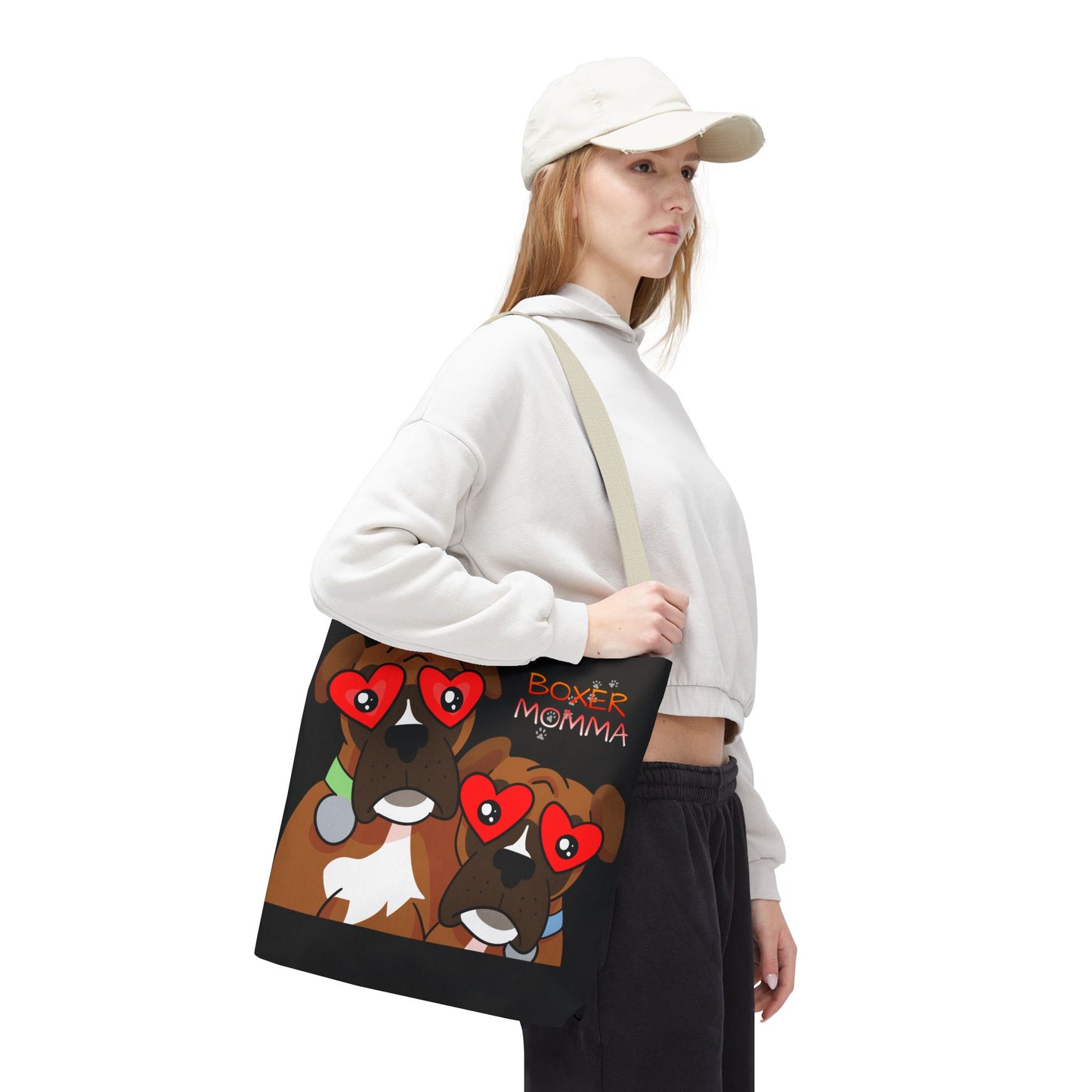 Boxer Momma Tote Bag Black - Durable Canvas Shoulder Bag for Dog Lovers, Spacious Everyday Carry, Pet Mom Gift