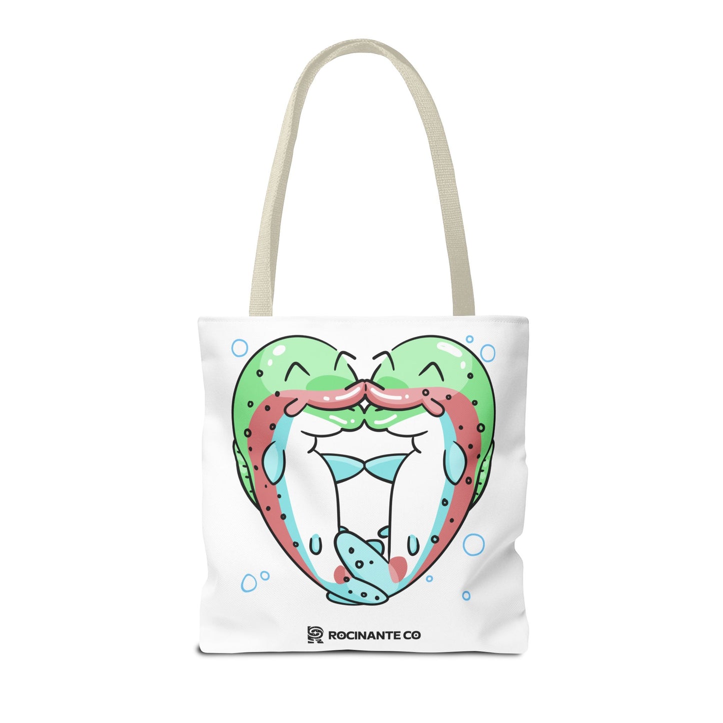 Trout Heart Tote Bag White, Cute Fish Illustration Canvas Shopper, Eco-Friendly Reusable Grocery Bag, Stylish Everyday Carry-All