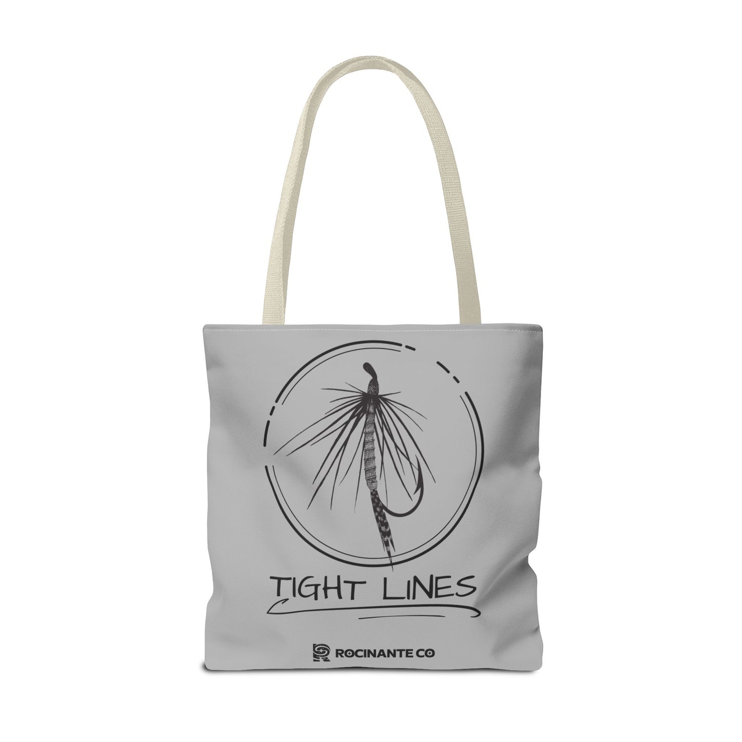 Tight Lines Tote Bag Grey - Durable Fishing Gift, Canvas Beach, Reusable Market Shopping Bag, Casual Everyday Carry Tote