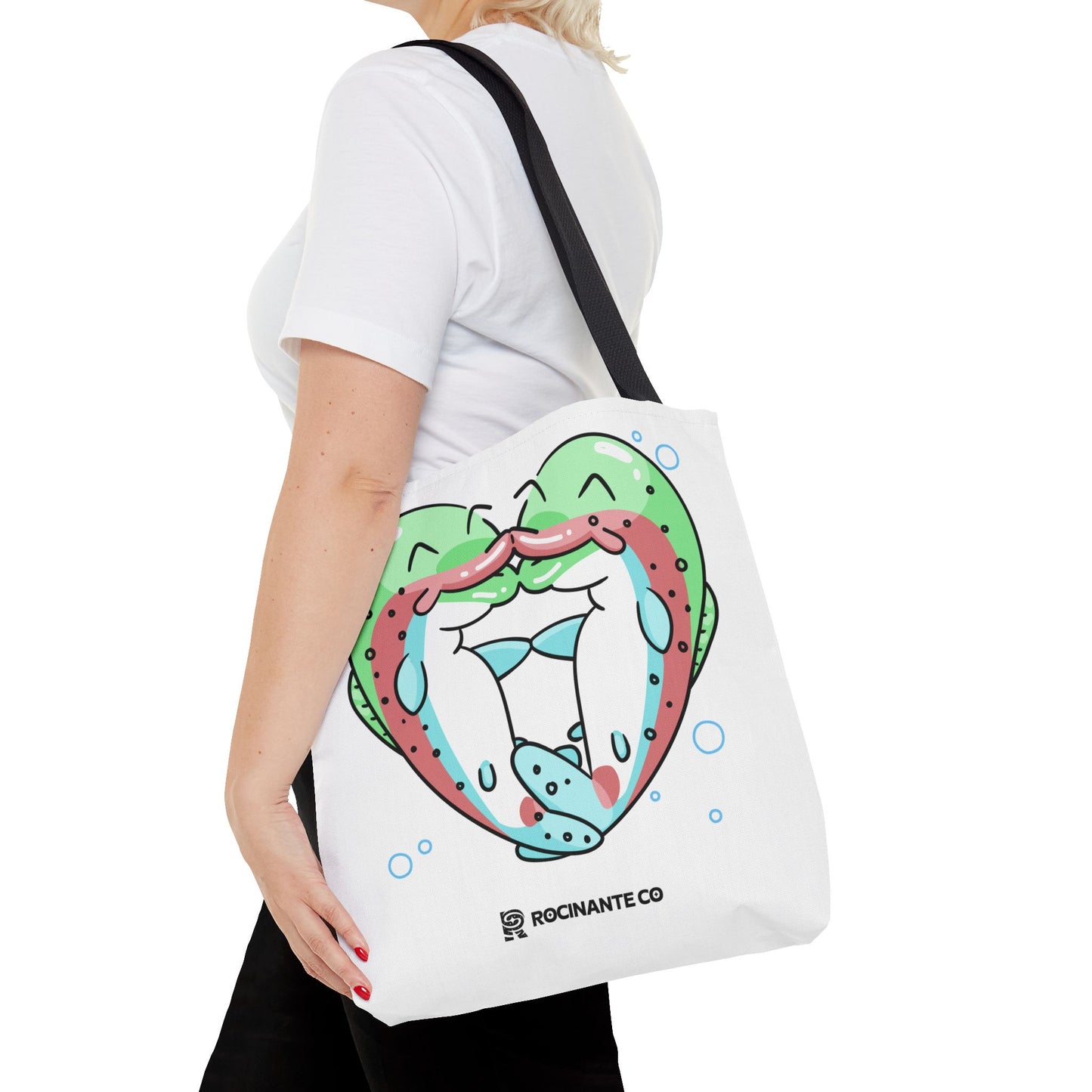 Trout Heart Tote Bag White, Cute Fish Illustration Canvas Shopper, Eco-Friendly Reusable Grocery Bag, Stylish Everyday Carry-All