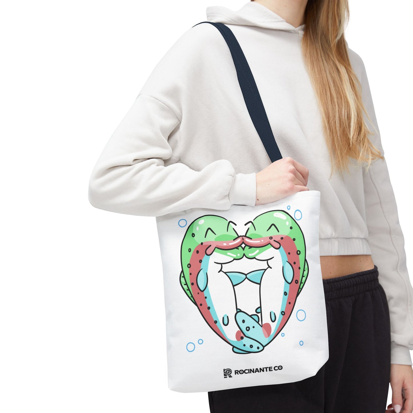 Trout Heart Tote Bag White, Cute Fish Illustration Canvas Shopper, Eco-Friendly Reusable Grocery Bag, Stylish Everyday Carry-All