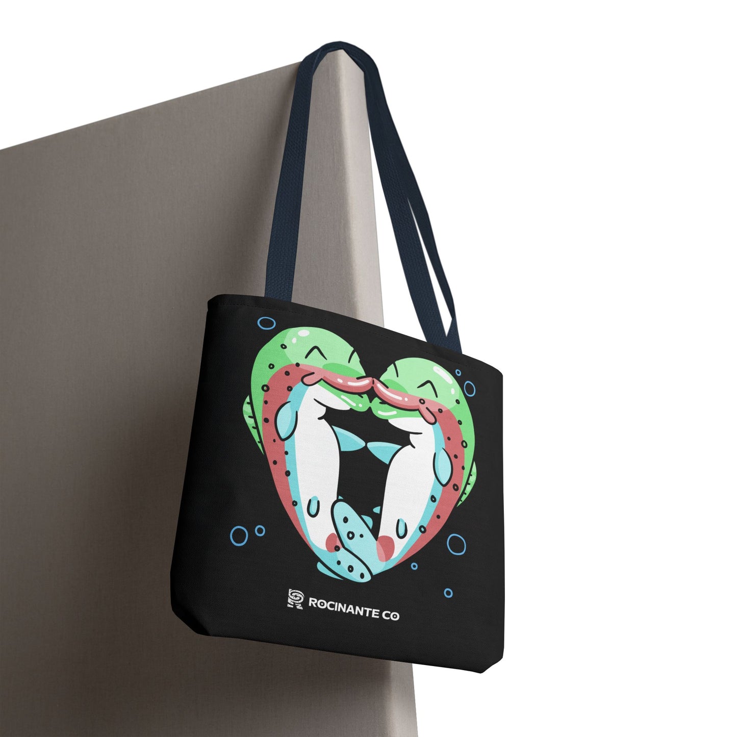 Trout Heart Tote Bag Black – Eco-Friendly Reusable Grocery Shopper, Stylish Canvas Bag for Fishing Lovers & Outdoor Adventures