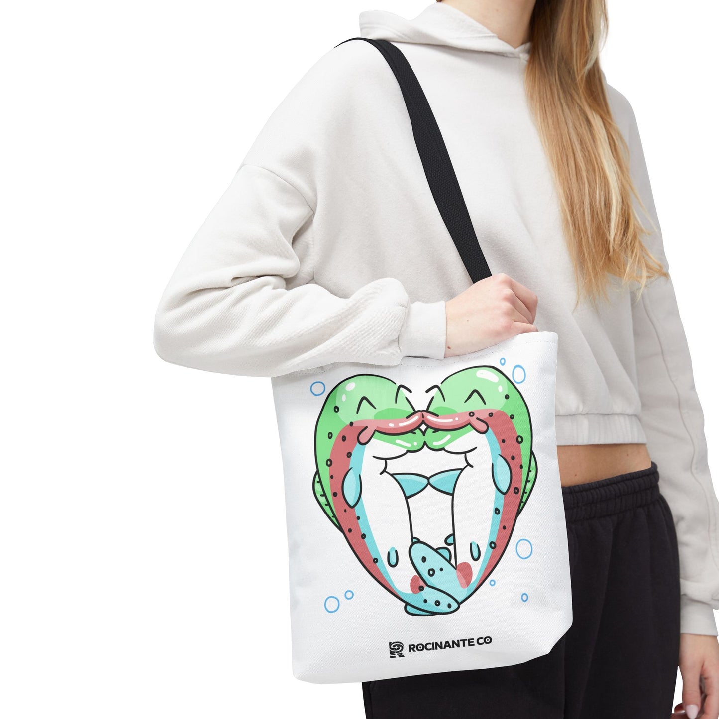 Trout Heart Tote Bag White, Cute Fish Illustration Canvas Shopper, Eco-Friendly Reusable Grocery Bag, Stylish Everyday Carry-All