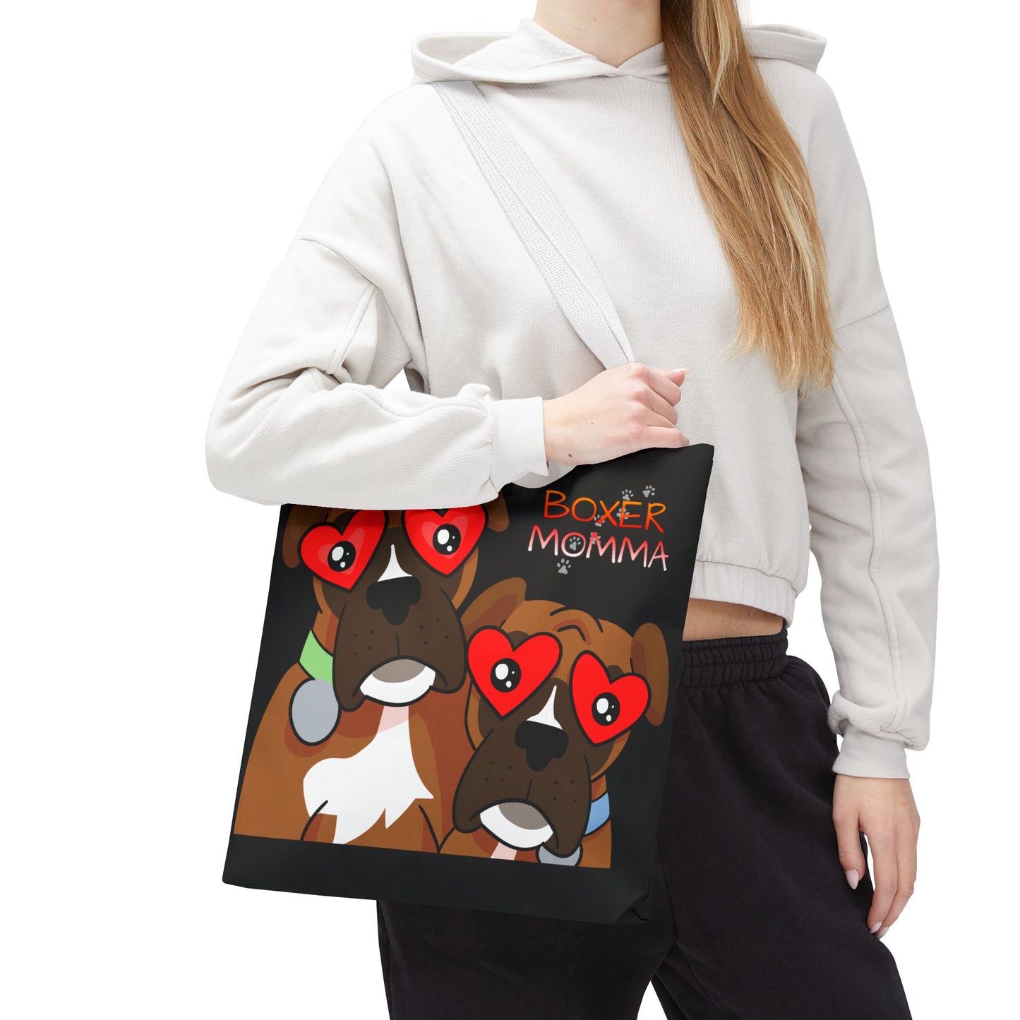 Boxer Momma Tote Bag Black - Durable Canvas Shoulder Bag for Dog Lovers, Spacious Everyday Carry, Pet Mom Gift