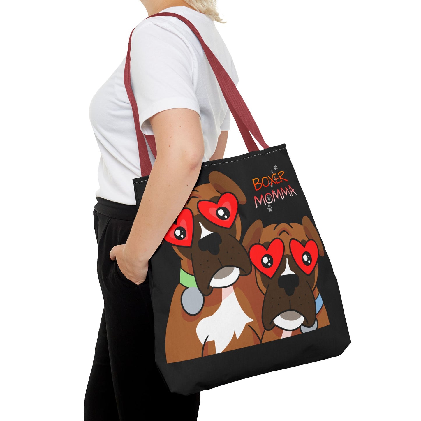Boxer Momma Tote Bag Black - Durable Canvas Shoulder Bag for Dog Lovers, Spacious Everyday Carry, Pet Mom Gift