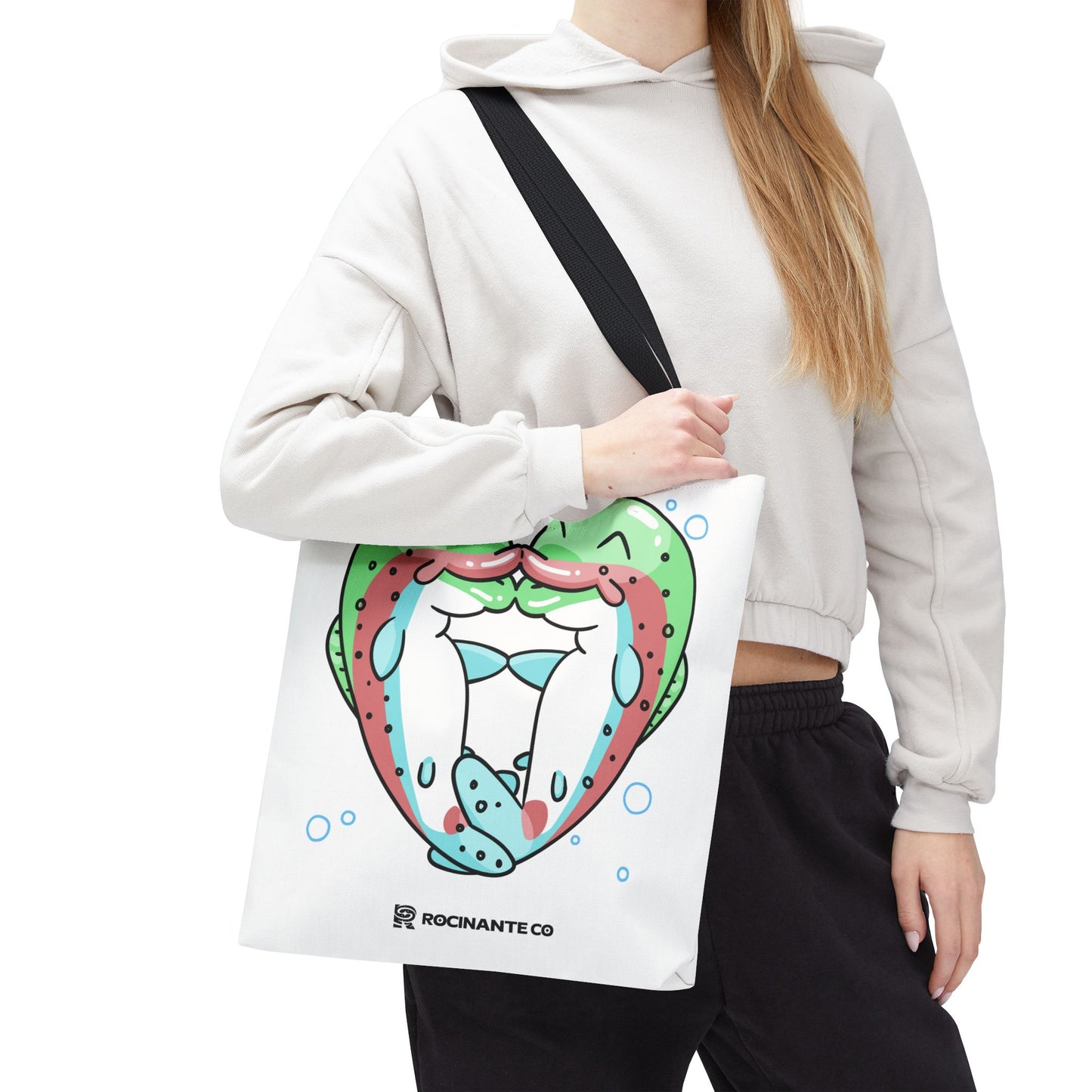 Trout Heart Tote Bag White, Cute Fish Illustration Canvas Shopper, Eco-Friendly Reusable Grocery Bag, Stylish Everyday Carry-All