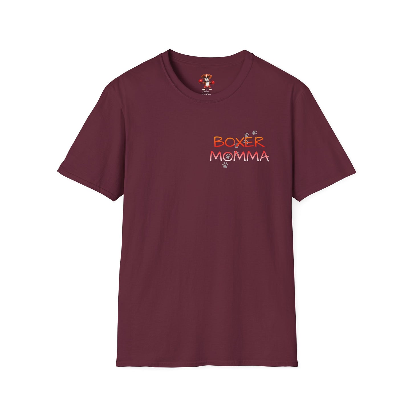 Unisex Boxer Momma T-Shirt - Softstyle Cotton Tee, Dog Lover Gift, Casual Fit, Pet Mom Shirt, Comfortable & Durable