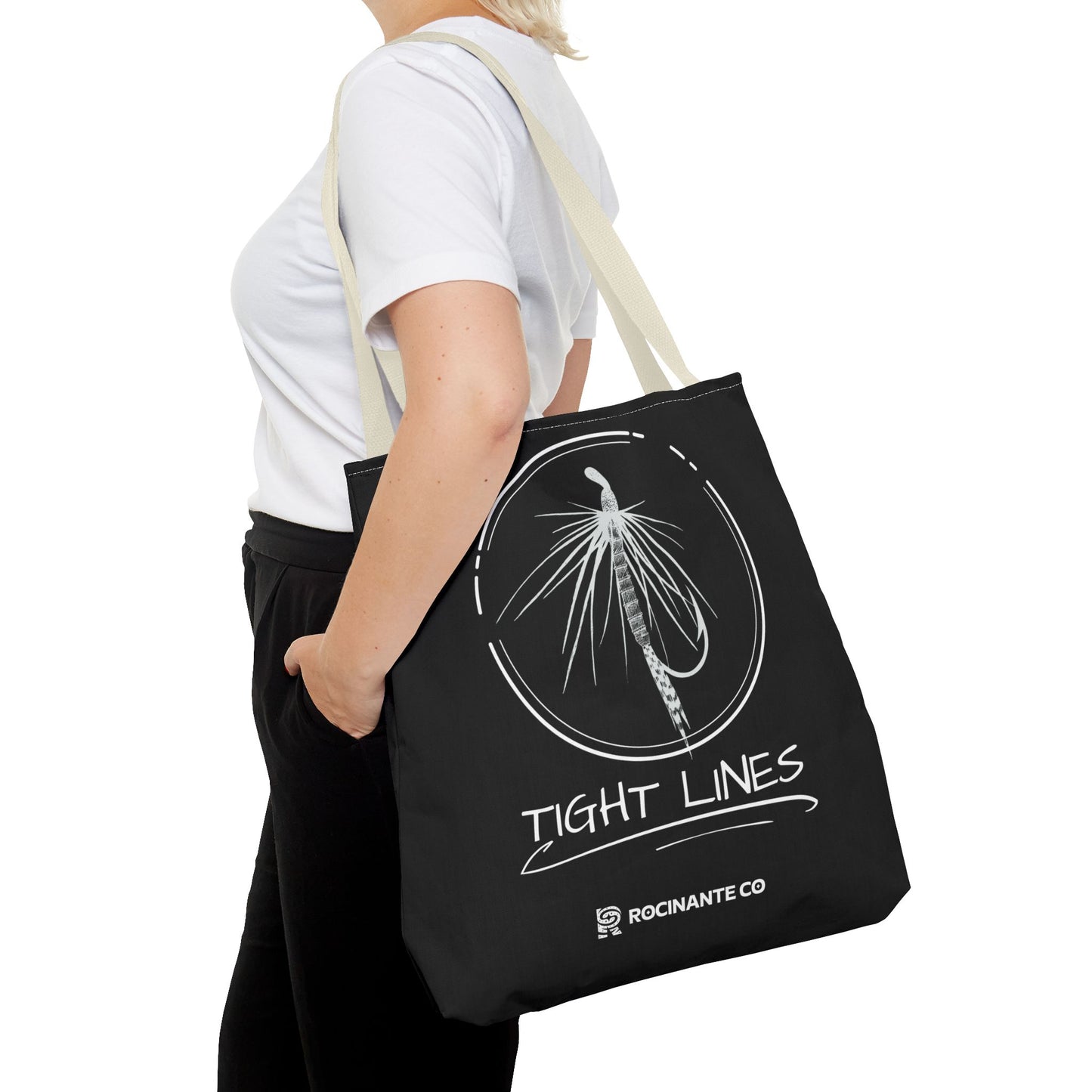 Tight Lines Tote Bag Black, Durable Fishing Tote with Spacious Design & Comfortable Handles for Outdoor Adventures