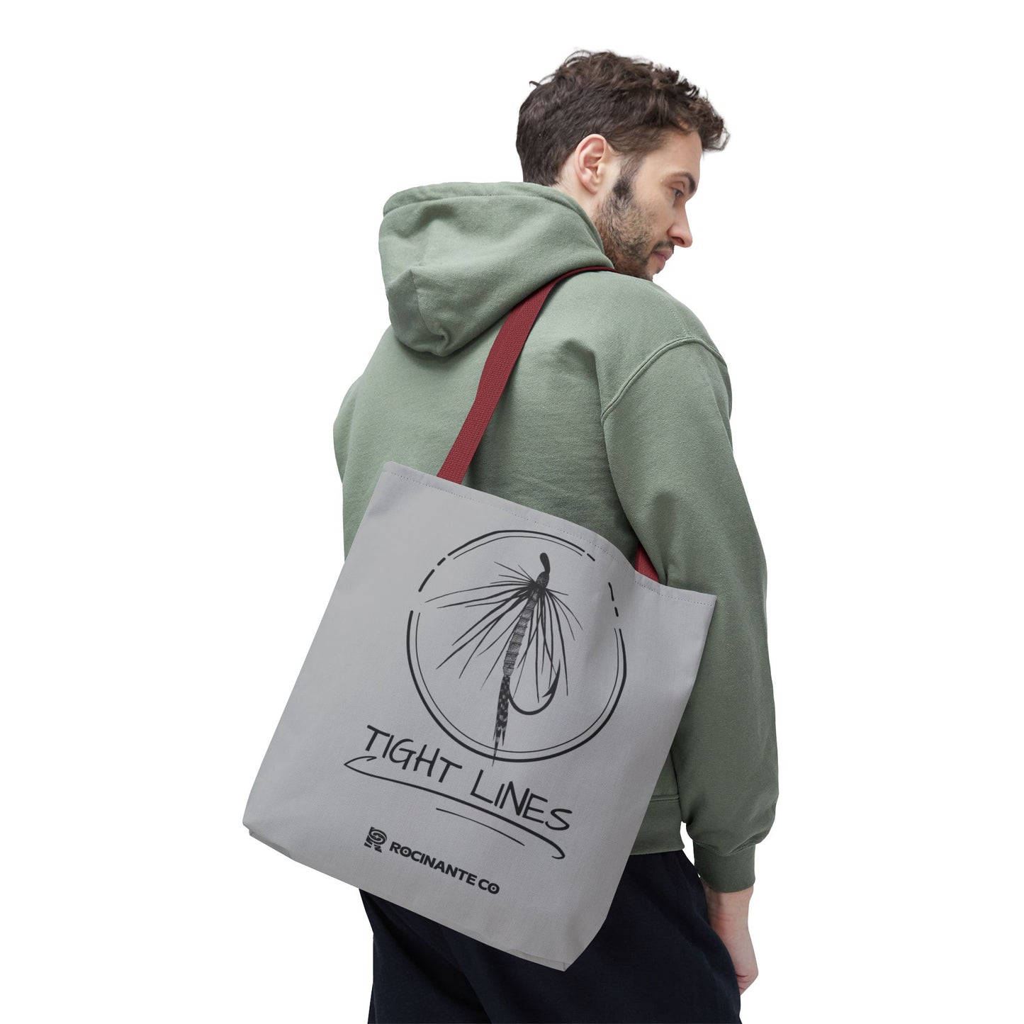Tight Lines Tote Bag Grey - Durable Fishing Gift, Canvas Beach, Reusable Market Shopping Bag, Casual Everyday Carry Tote