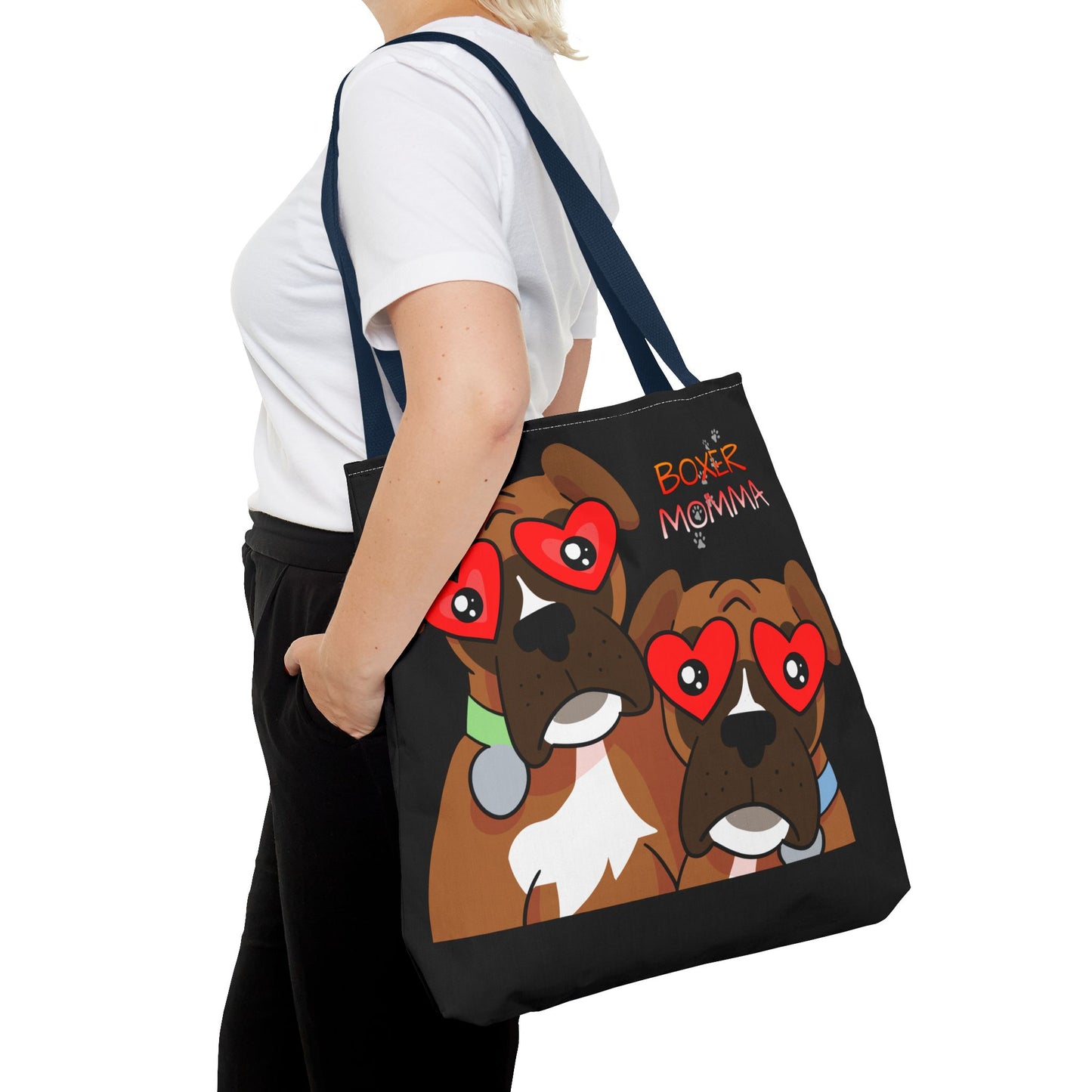 Boxer Momma Tote Bag Black - Durable Canvas Shoulder Bag for Dog Lovers, Spacious Everyday Carry, Pet Mom Gift