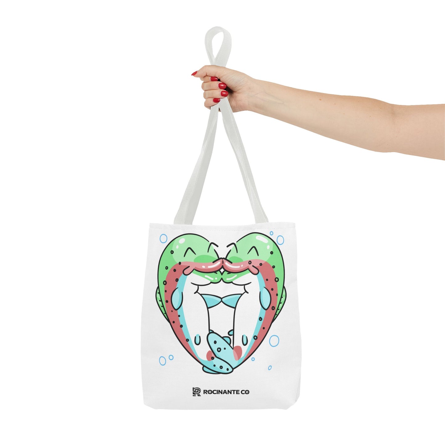 Trout Heart Tote Bag White, Cute Fish Illustration Canvas Shopper, Eco-Friendly Reusable Grocery Bag, Stylish Everyday Carry-All