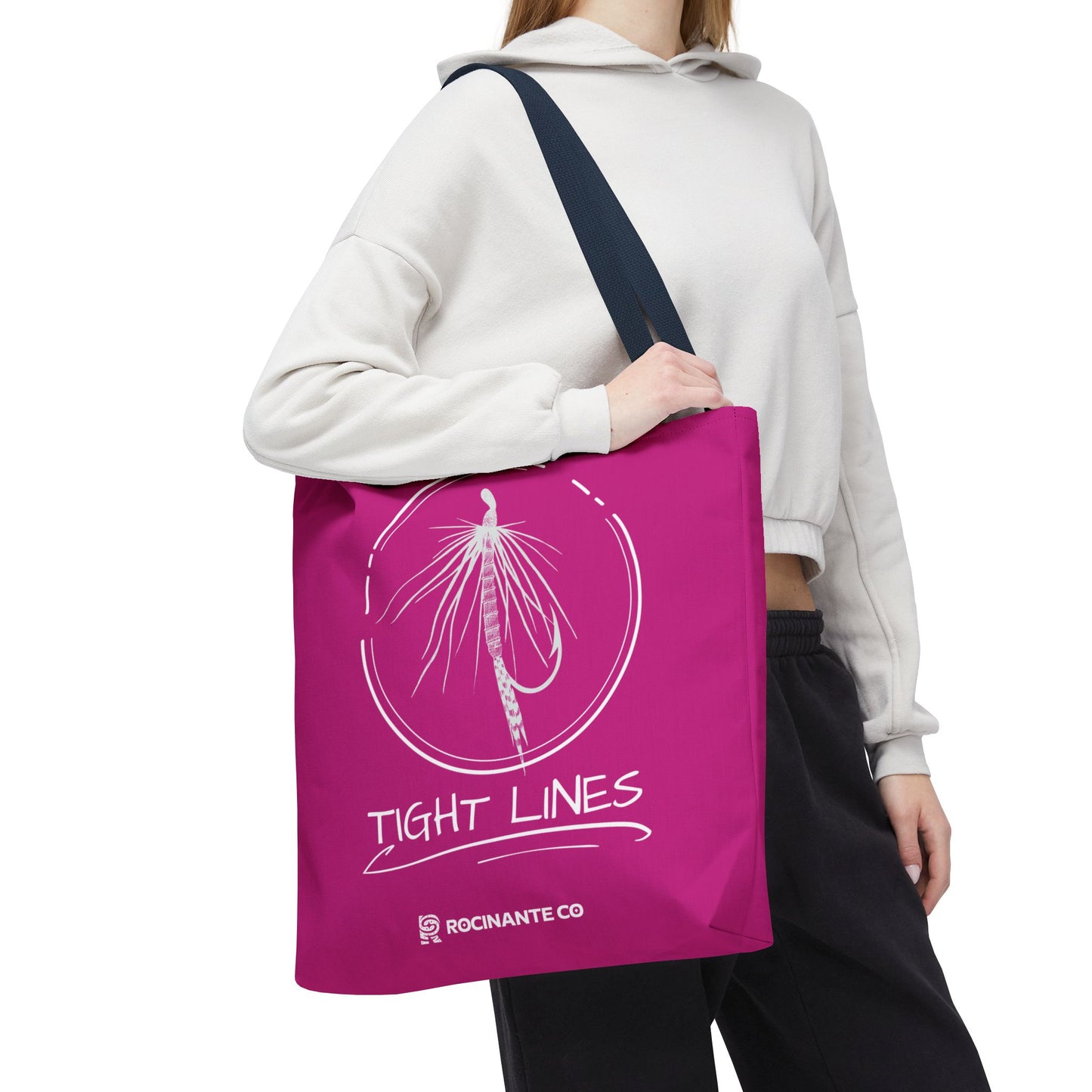 Pink Tight Lines Tote Bag, Fishing Canvas Tote Lightweight Durable Beach Market Bag