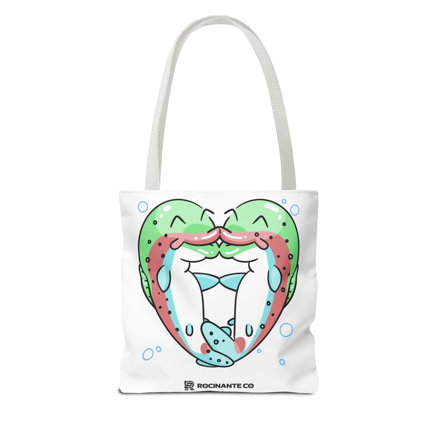 Trout Heart Tote Bag White, Cute Fish Illustration Canvas Shopper, Eco-Friendly Reusable Grocery Bag, Stylish Everyday Carry-All