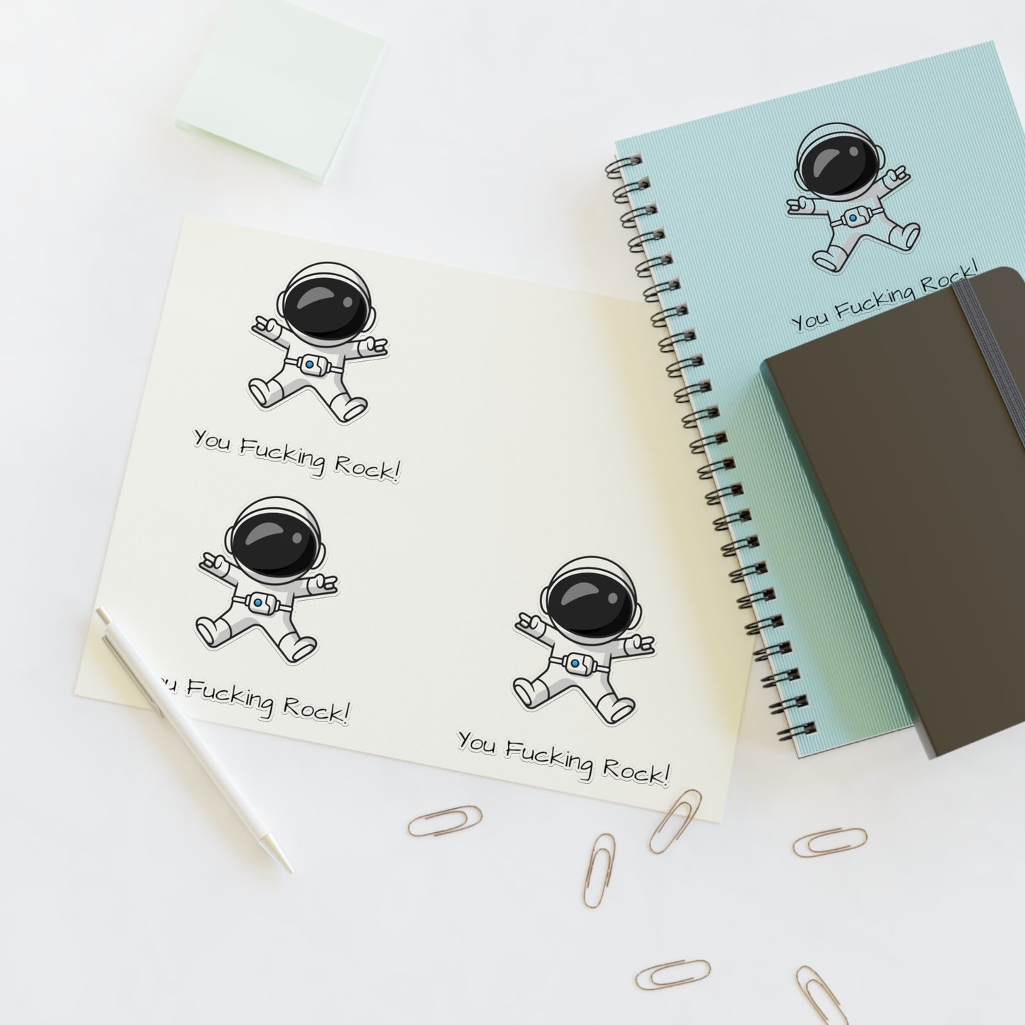You Rock! Astronaut Motivation Sticker Sheets | Humor Stickers | Space-Themed Decor | Gifts & Party Favors