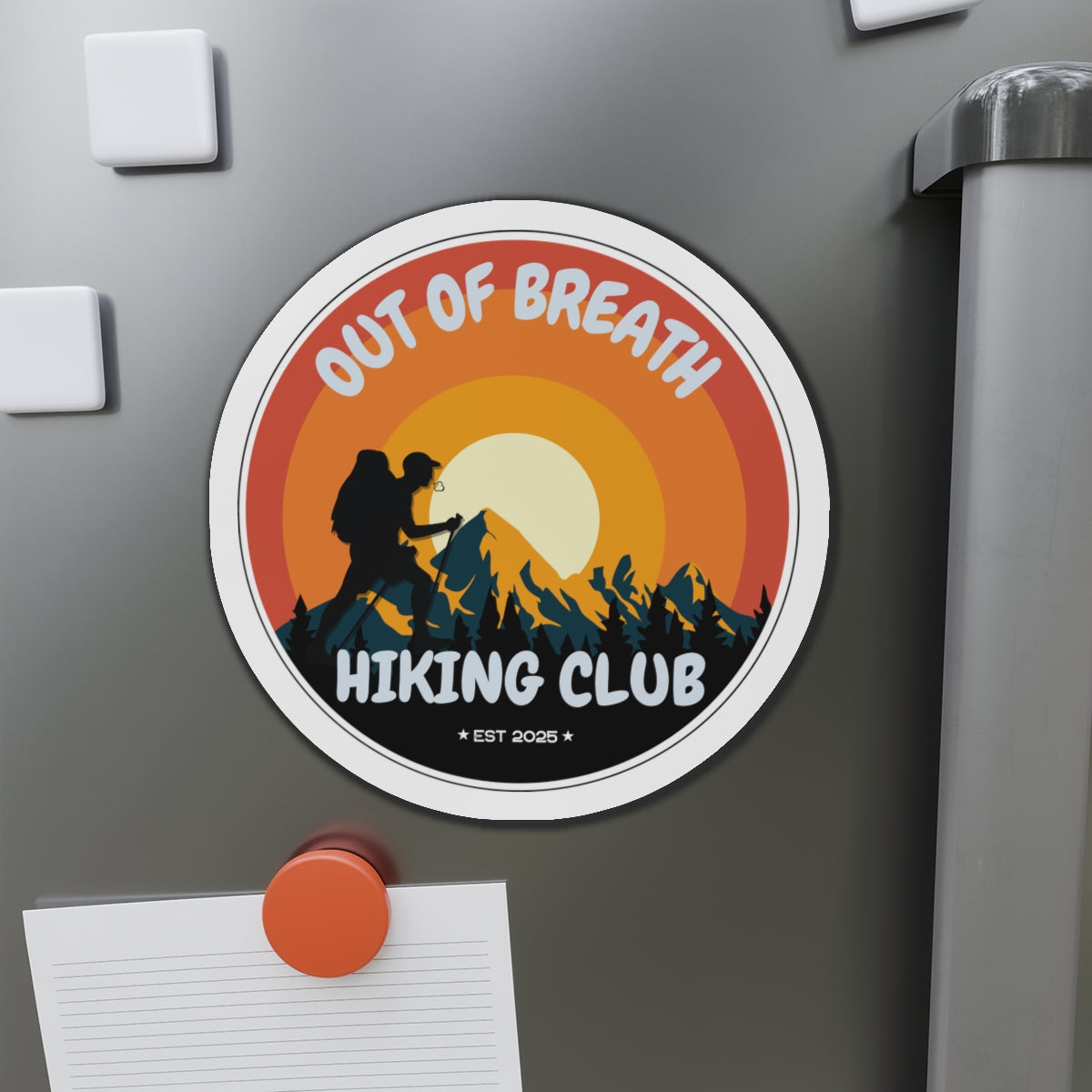 Out of Breath Hiking Club Die-Cut Magnet | Outdoor Adventure | Perfect Gift for Hikers, Nature Lovers, Campers