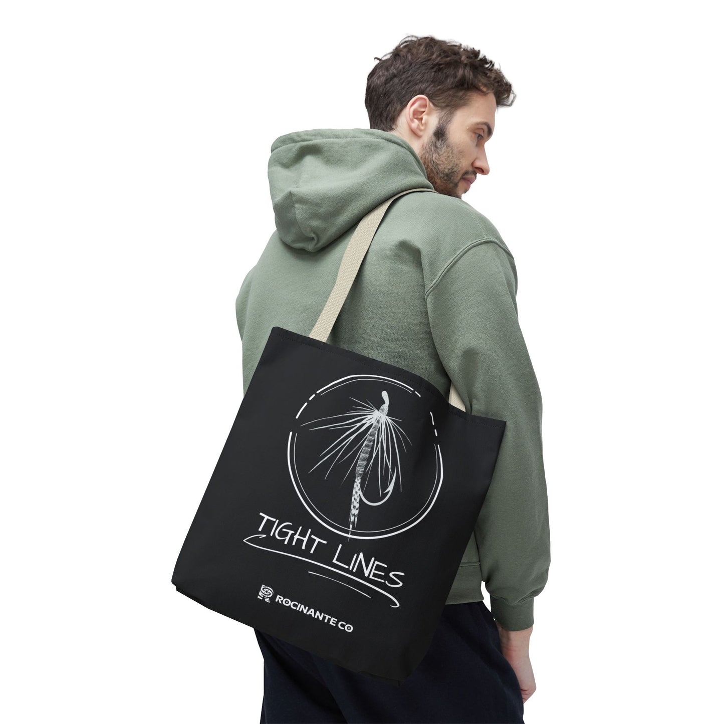 Tight Lines Tote Bag Black, Durable Fishing Tote with Spacious Design & Comfortable Handles for Outdoor Adventures