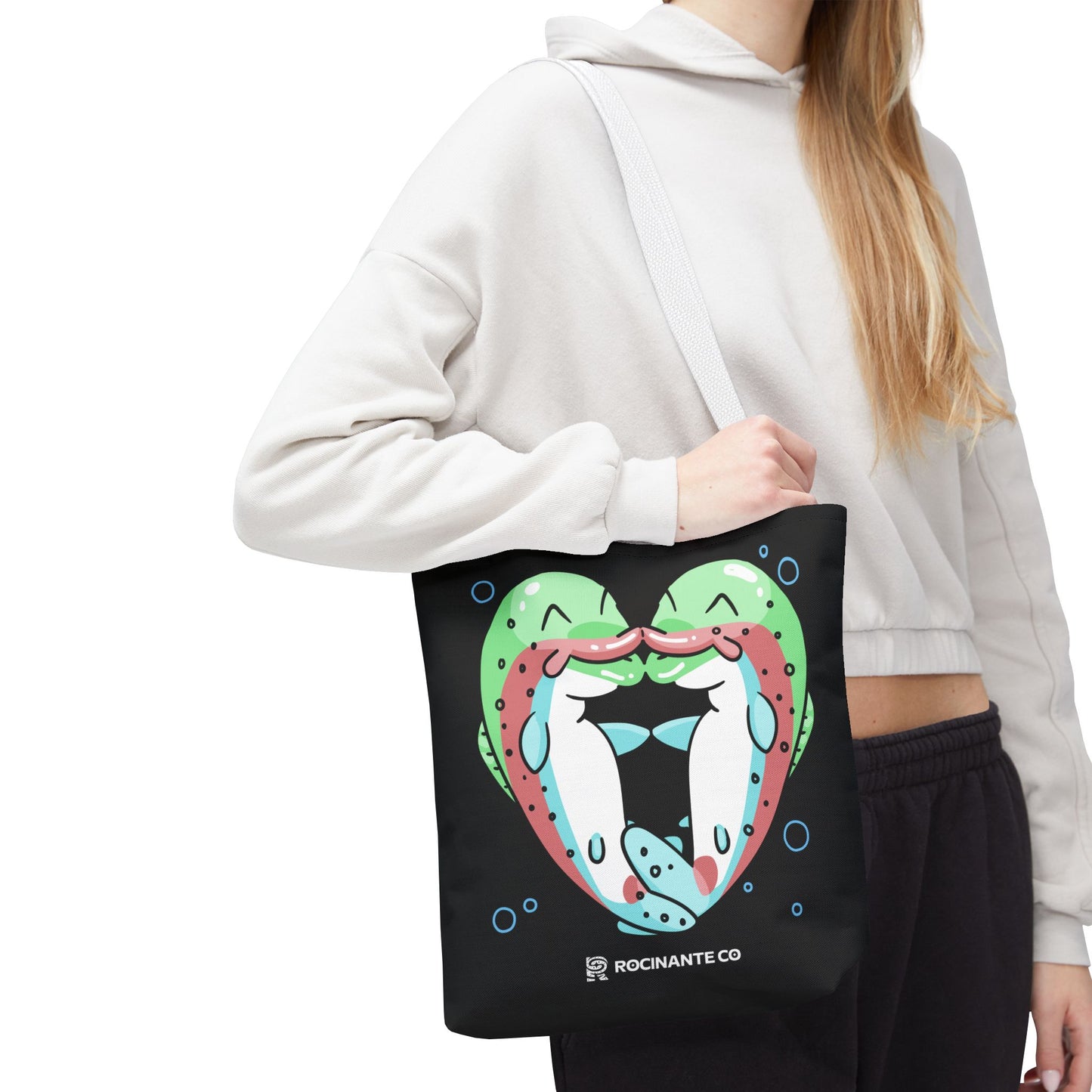 Trout Heart Tote Bag Black – Eco-Friendly Reusable Grocery Shopper, Stylish Canvas Bag for Fishing Lovers & Outdoor Adventures
