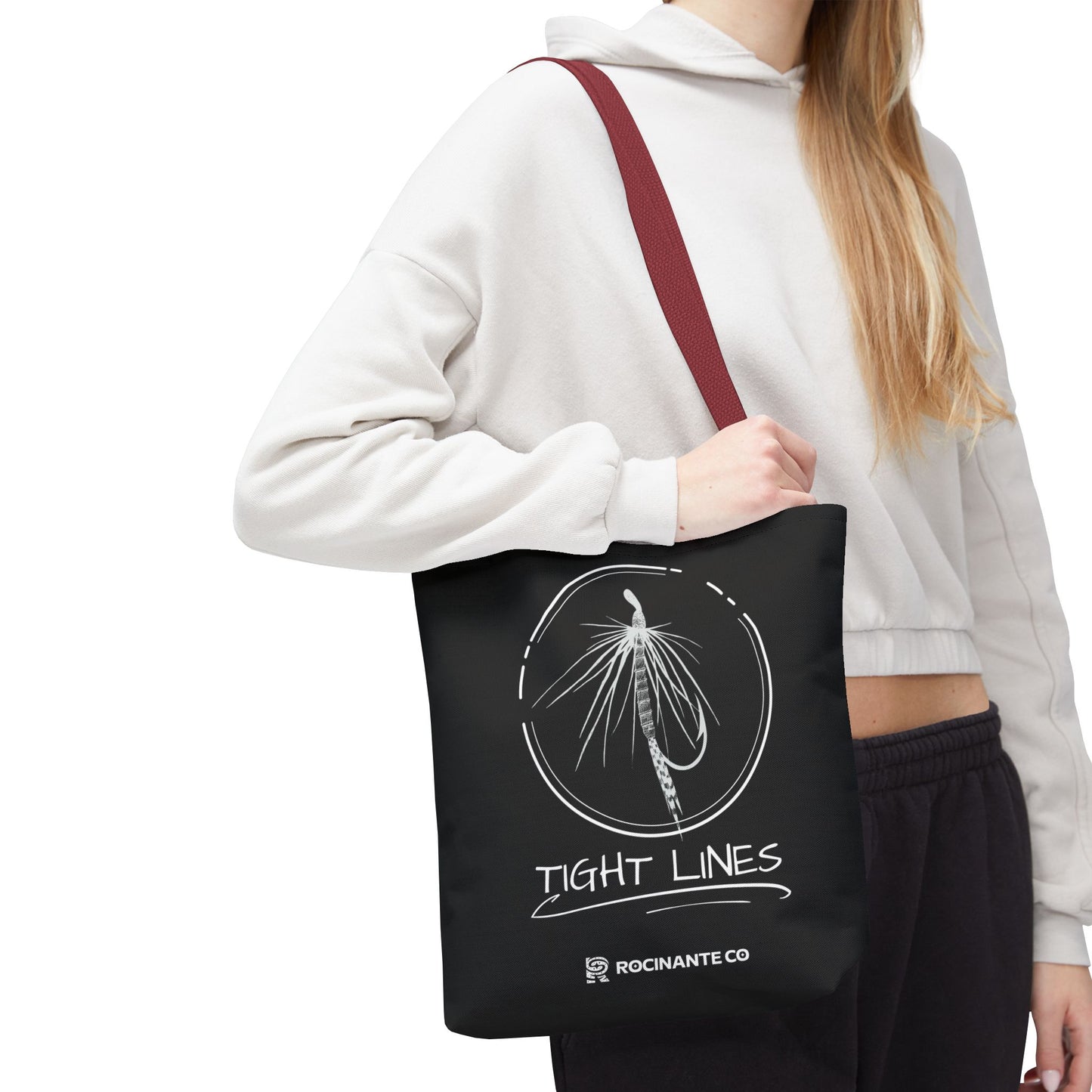 Tight Lines Tote Bag Black, Durable Fishing Tote with Spacious Design & Comfortable Handles for Outdoor Adventures